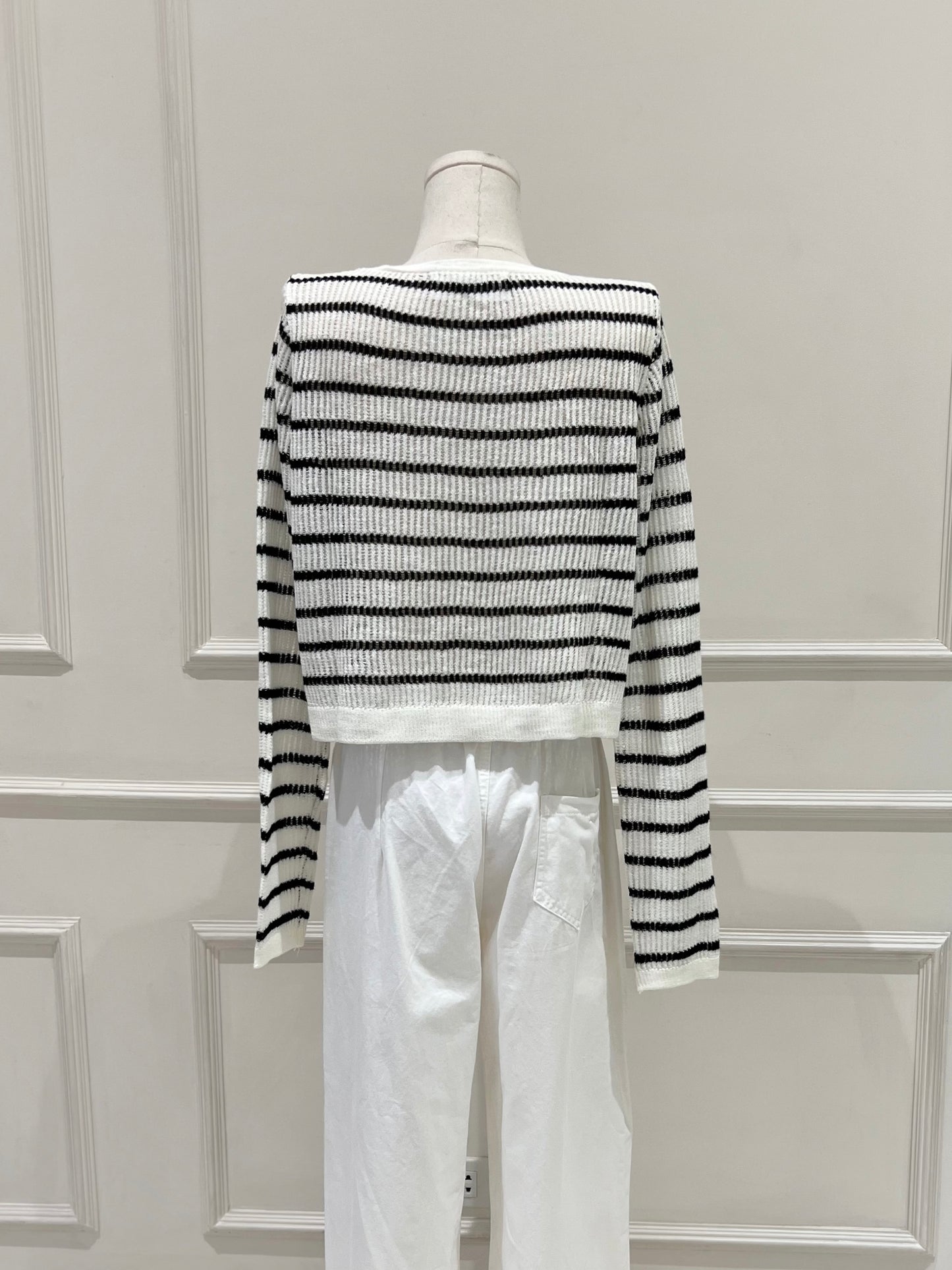 NASH Open Knit Stripes Long Sleeves Top