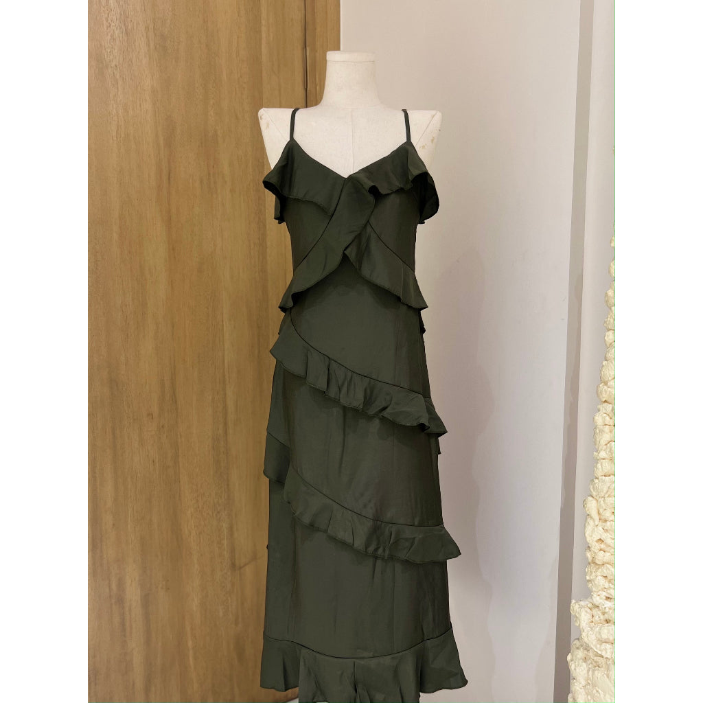 ARI RUFFLE DRESS / WHITE / GREEN / A GIRL'S HAVEN