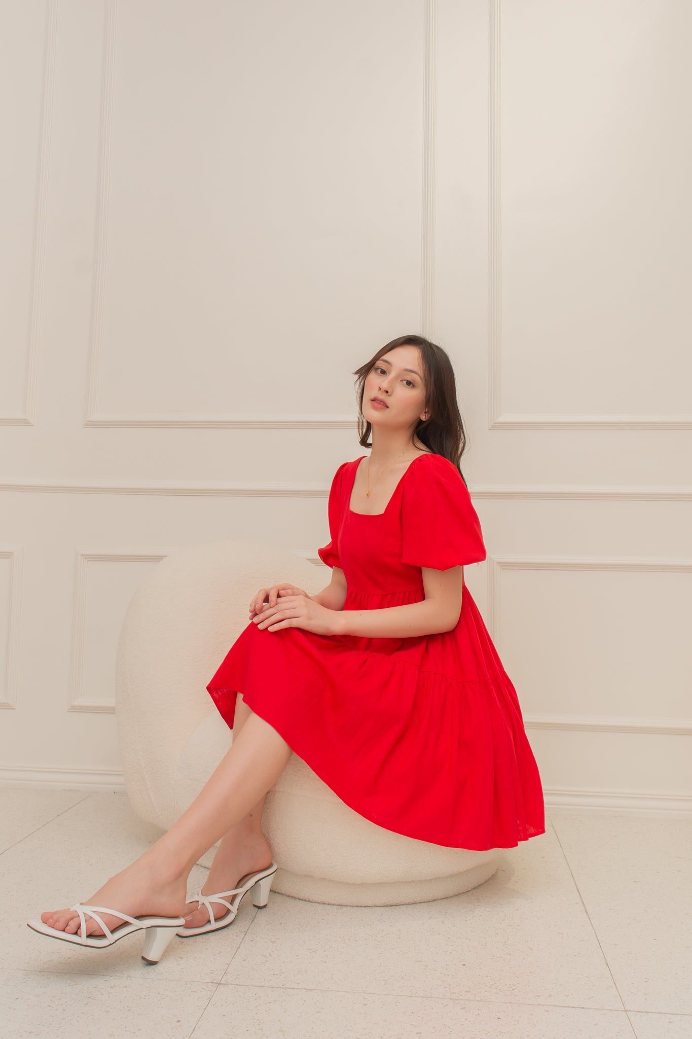 BRITTNEY Puff Sleeve Babydoll Dress (RED)