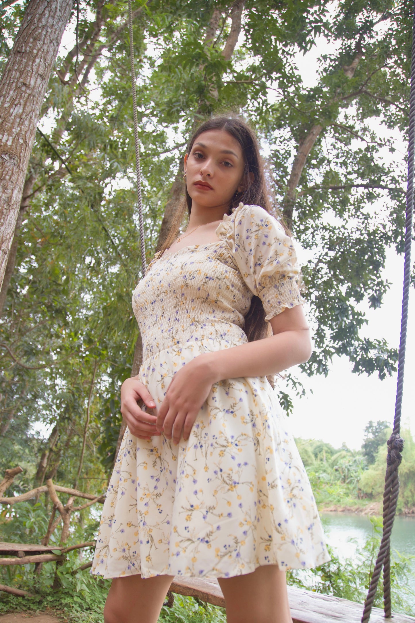 TBDA: Sweet Bouquet Smocked Dress: Light Yellow