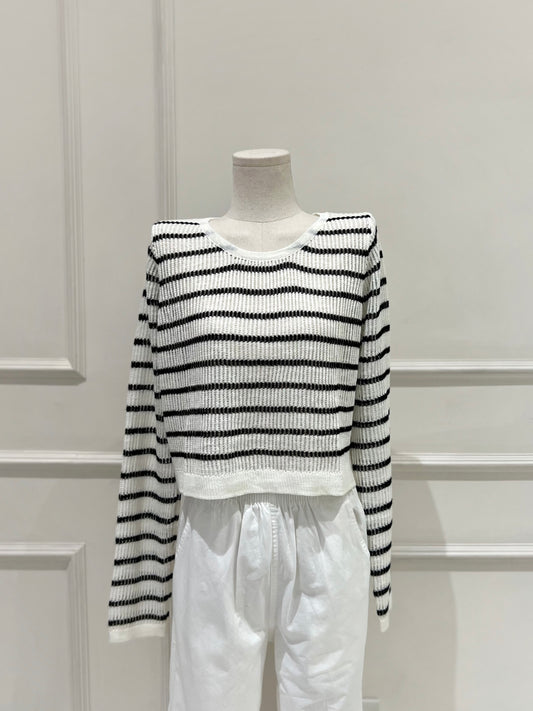 NASH Open Knit Stripes Long Sleeves Top