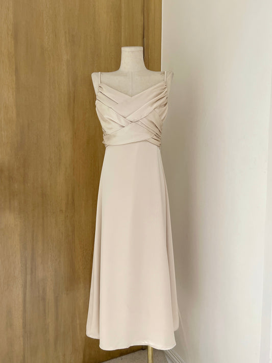 YULIA Midi Silk Dress (CHAMPAGNE)