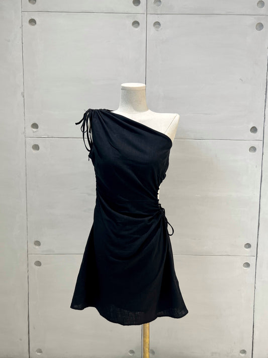 POLINA One Sided Cutout Linen Dress