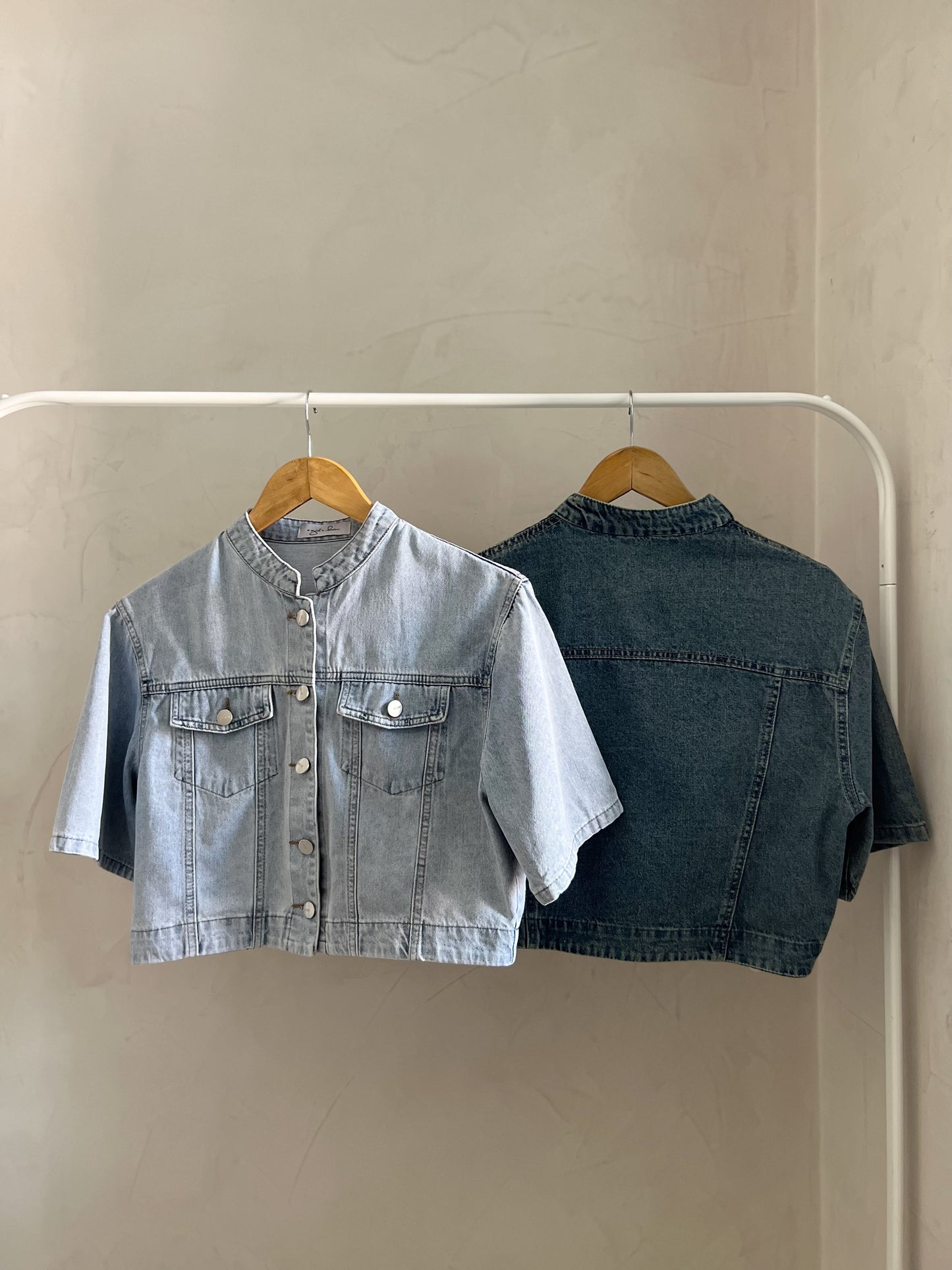 WAYNE Cropped Short Sleeve Denim Jacket
