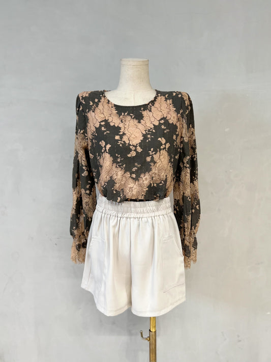 ADRIENNE Round Neck Lace Long Sleeve Top