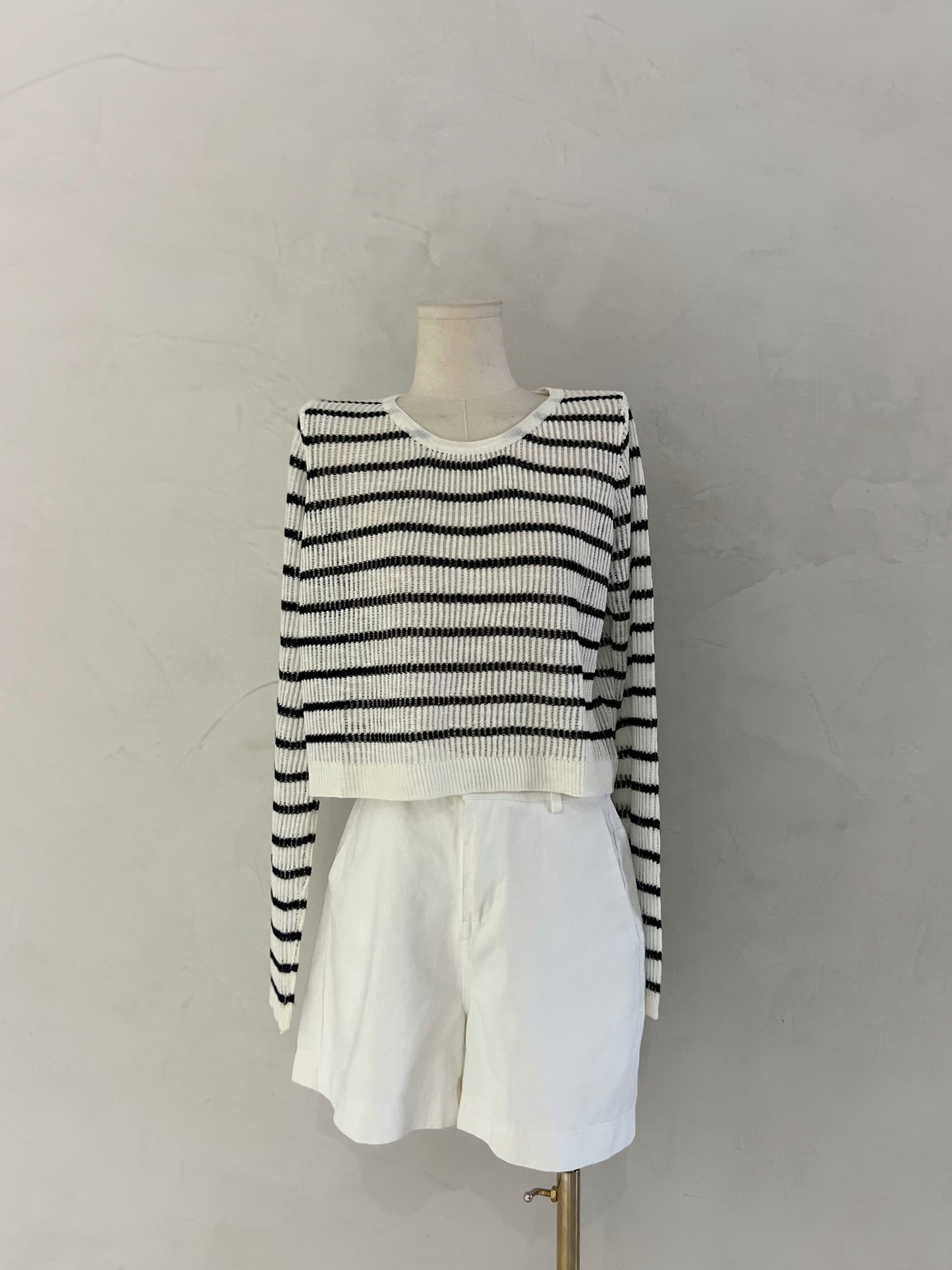 NASH Open Knit Stripes Long Sleeves Top