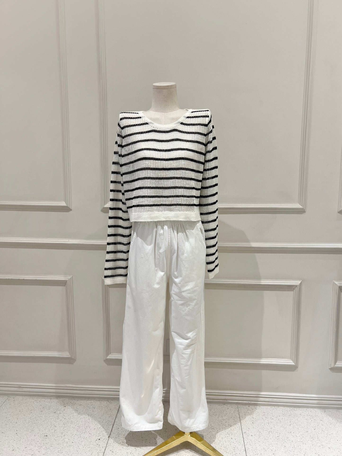 NASH Open Knit Stripes Long Sleeves Top