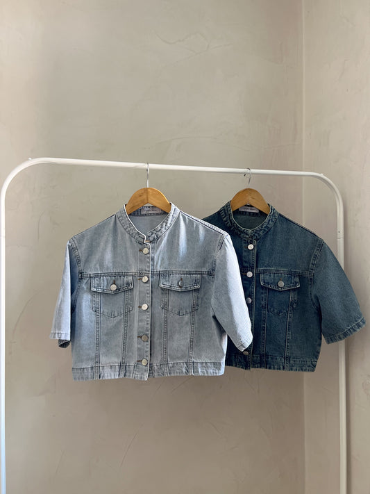 WAYNE Cropped Short Sleeve Denim Jacket