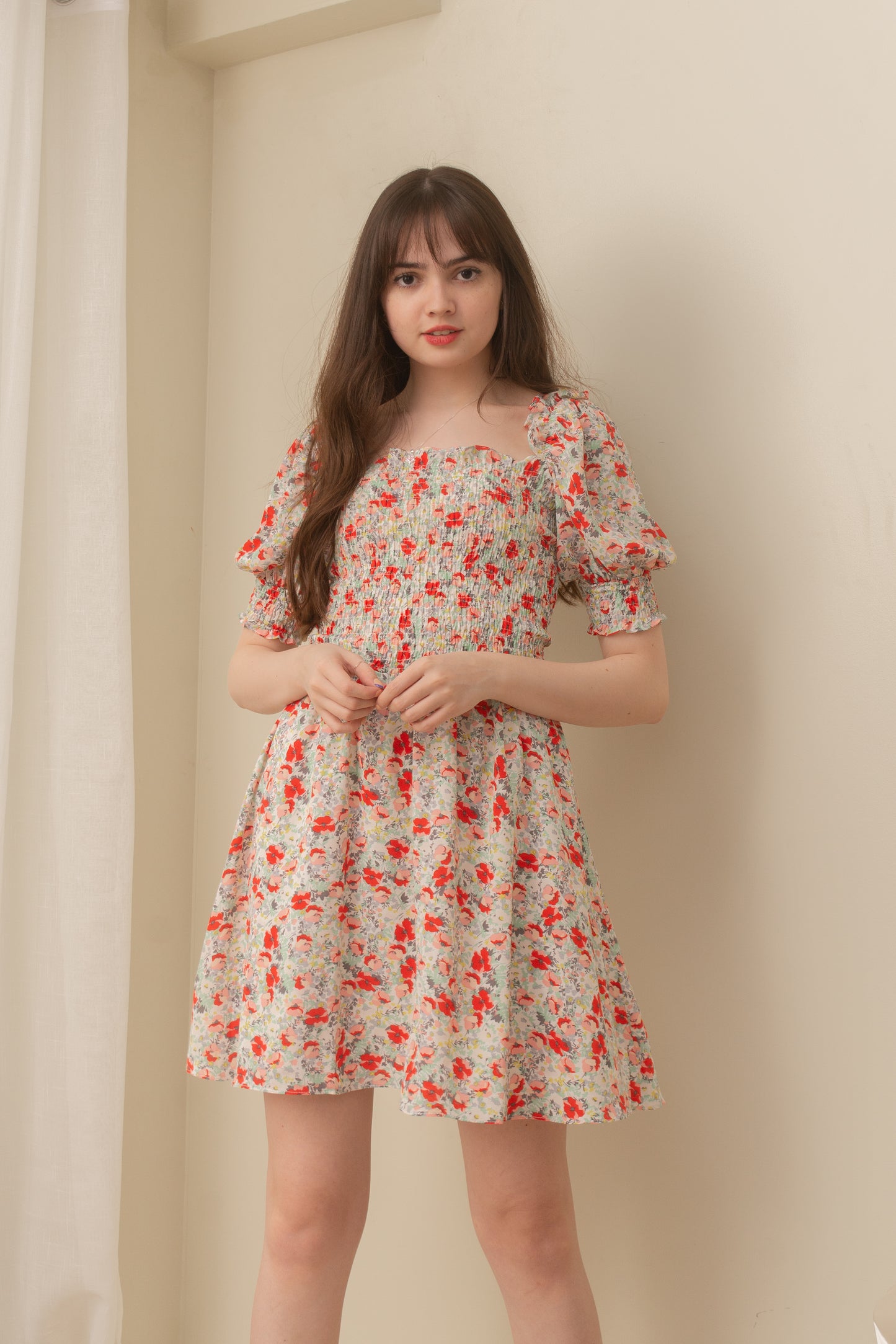 TBDA: Sweet Bouquet Smocked Dress: Mixed Red Floral