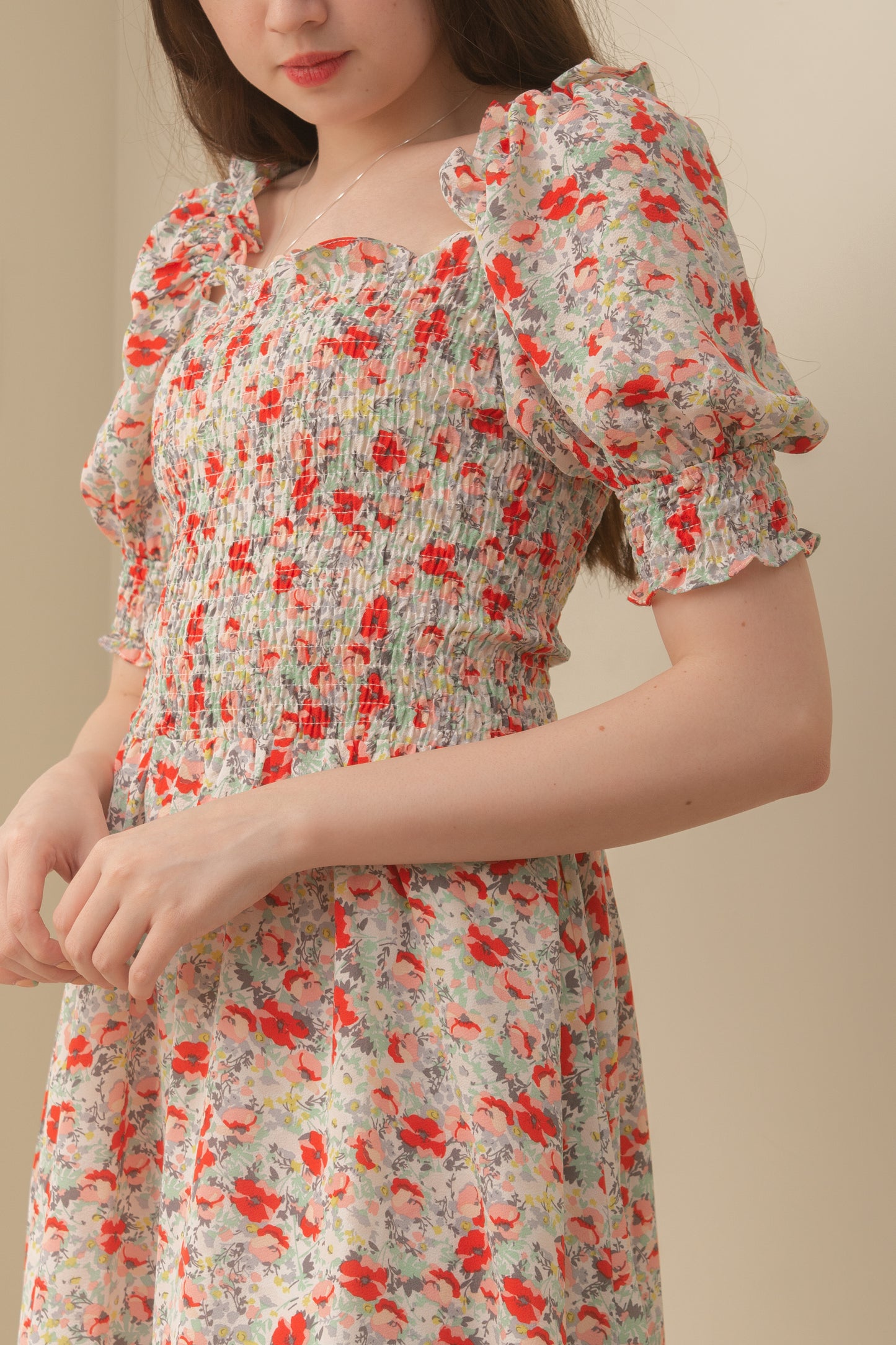 TBDA: Sweet Bouquet Smocked Dress: Mixed Red Floral