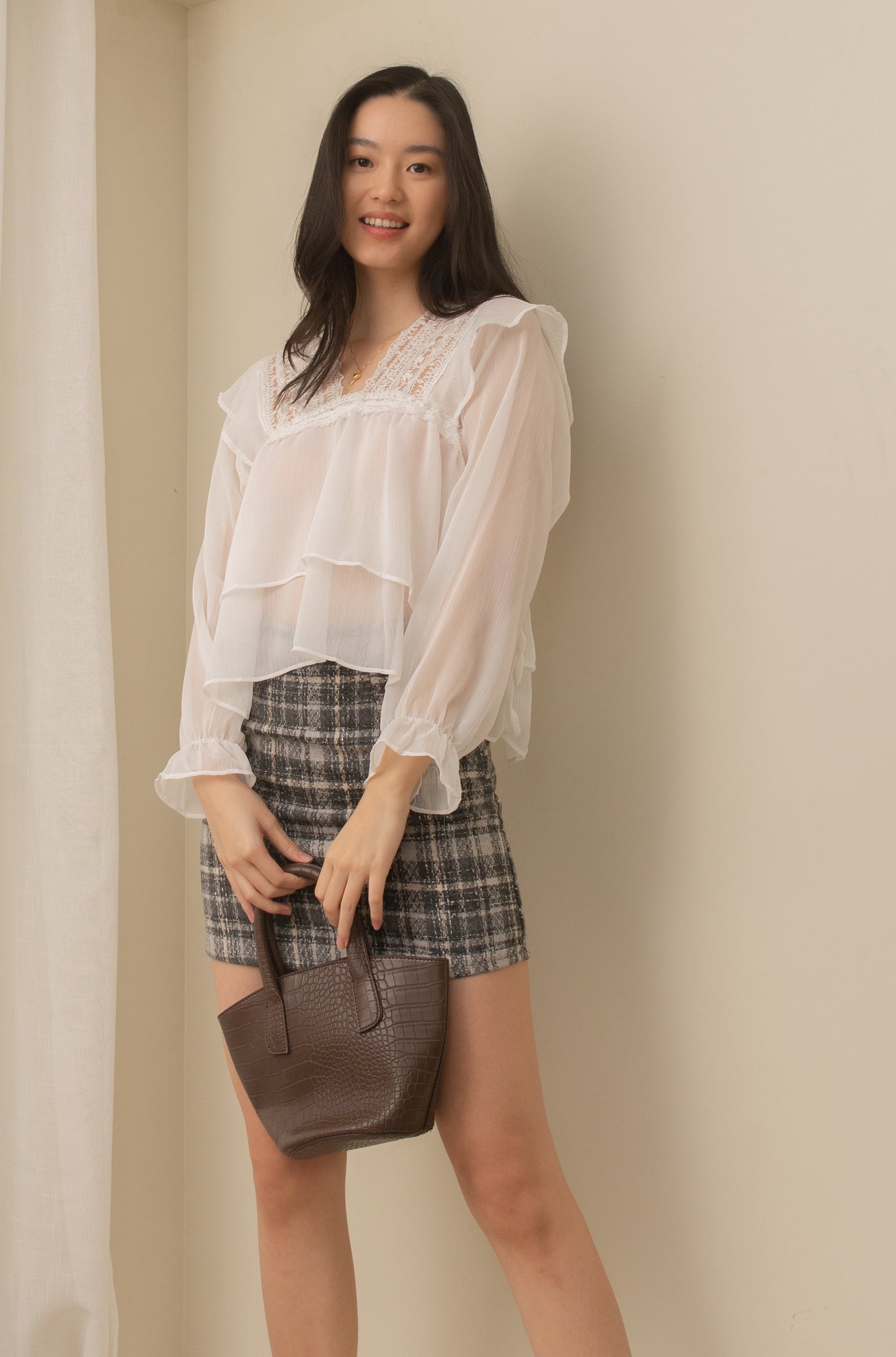 HEIDI Tartan Printed Textured Skirt