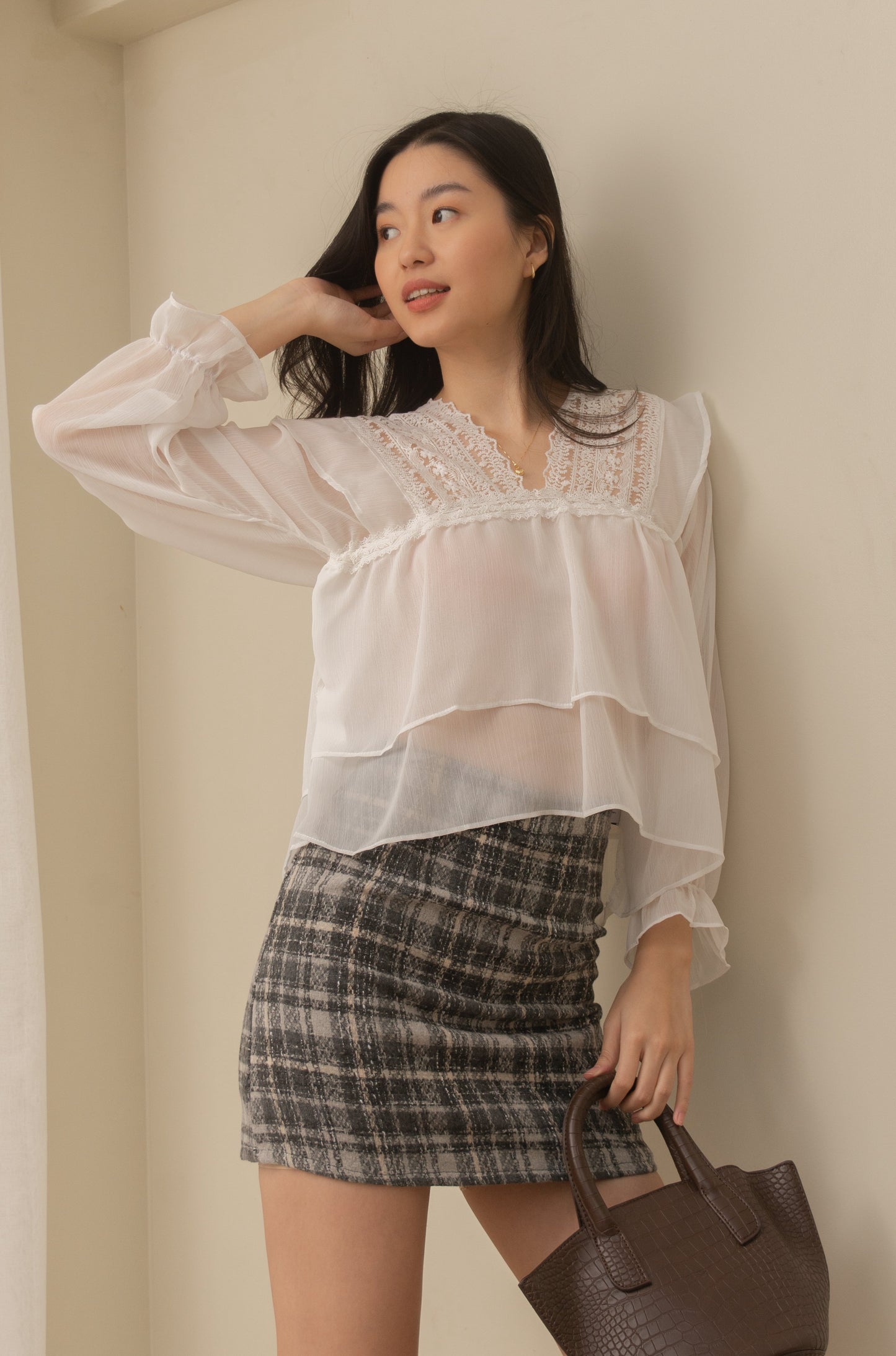 HEIDI Tartan Printed Textured Skirt