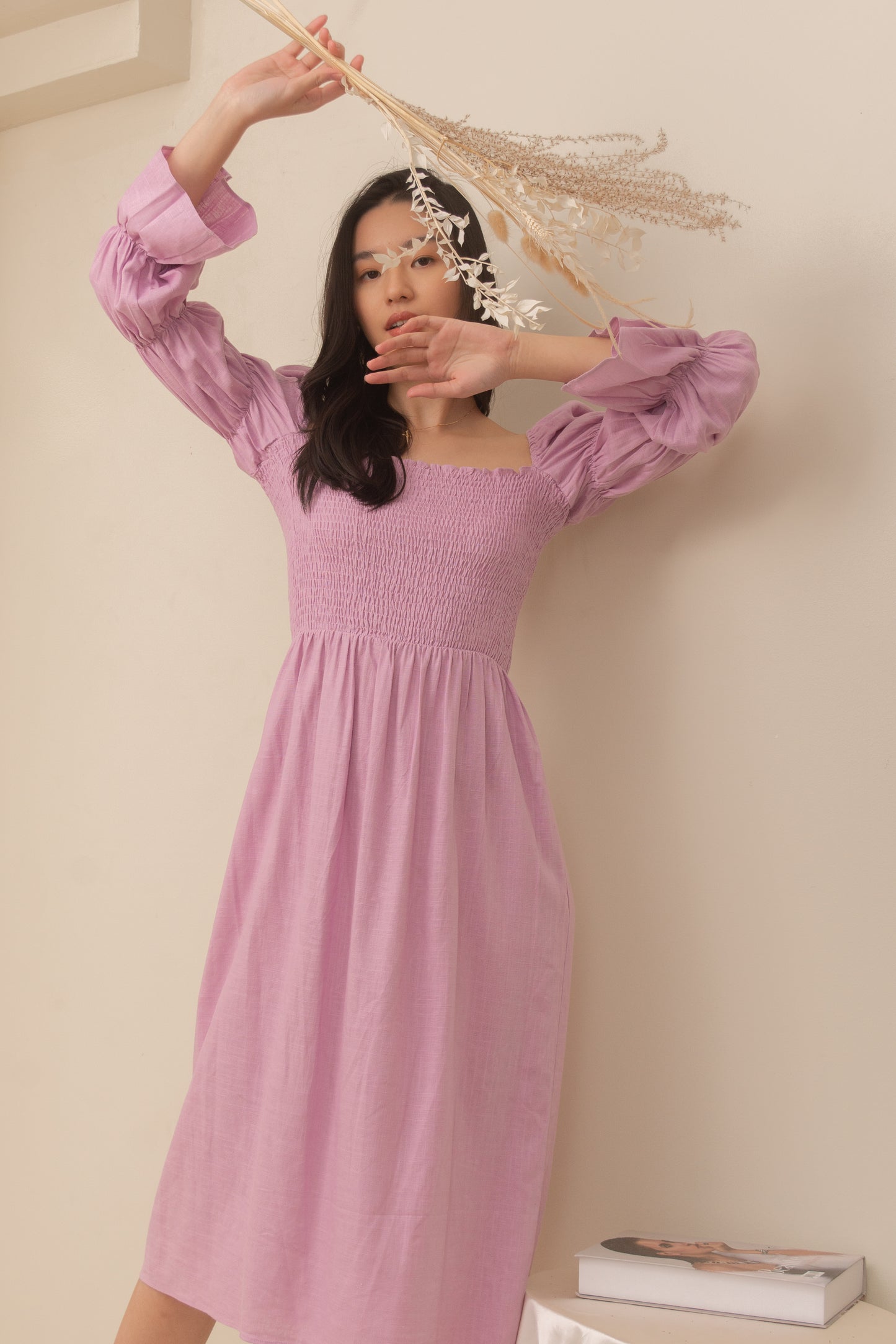 TBDA: Aurore Tiered Puff Sleeve Smocked Dress - Lilac