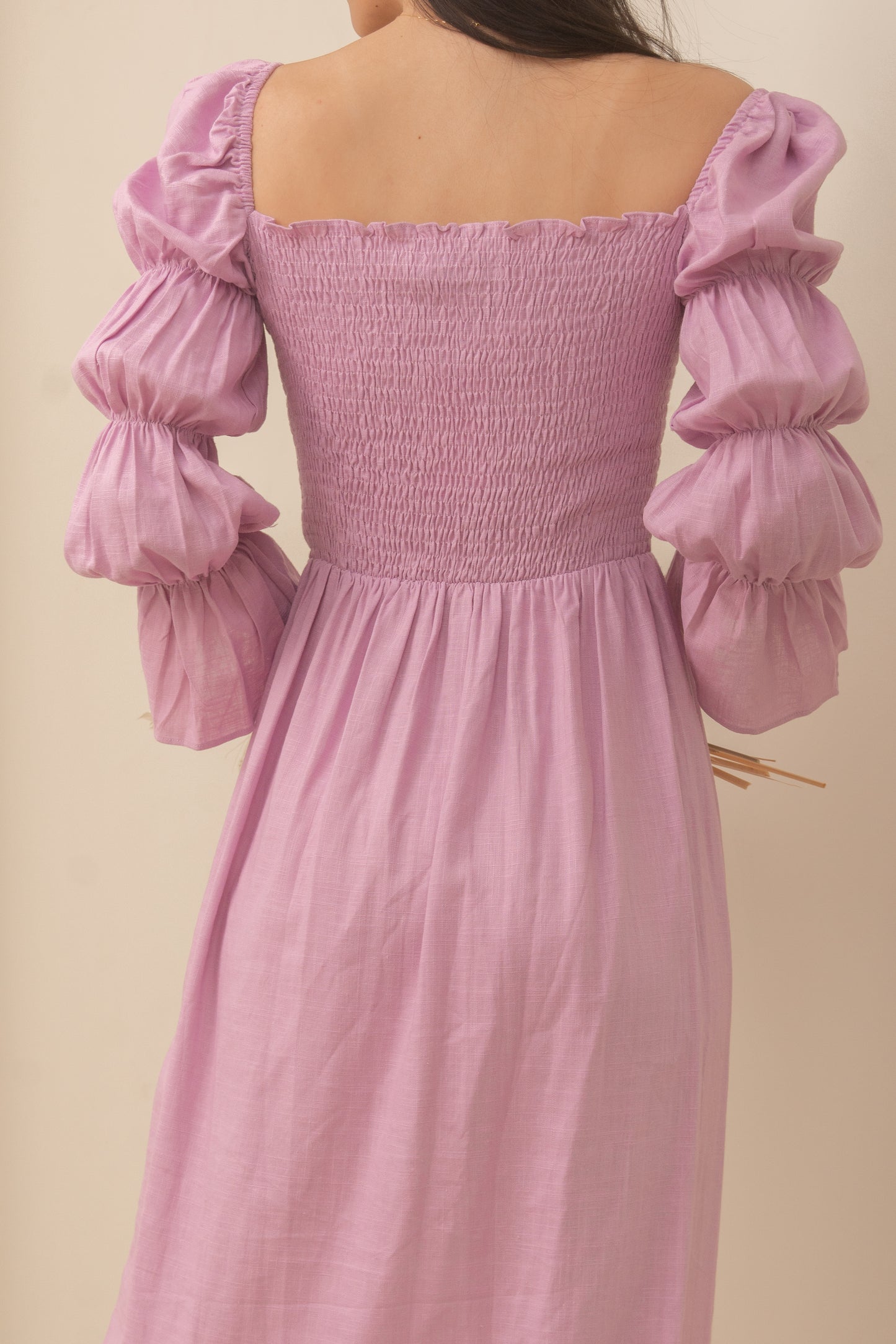 TBDA: Aurore Tiered Puff Sleeve Smocked Dress - Lilac