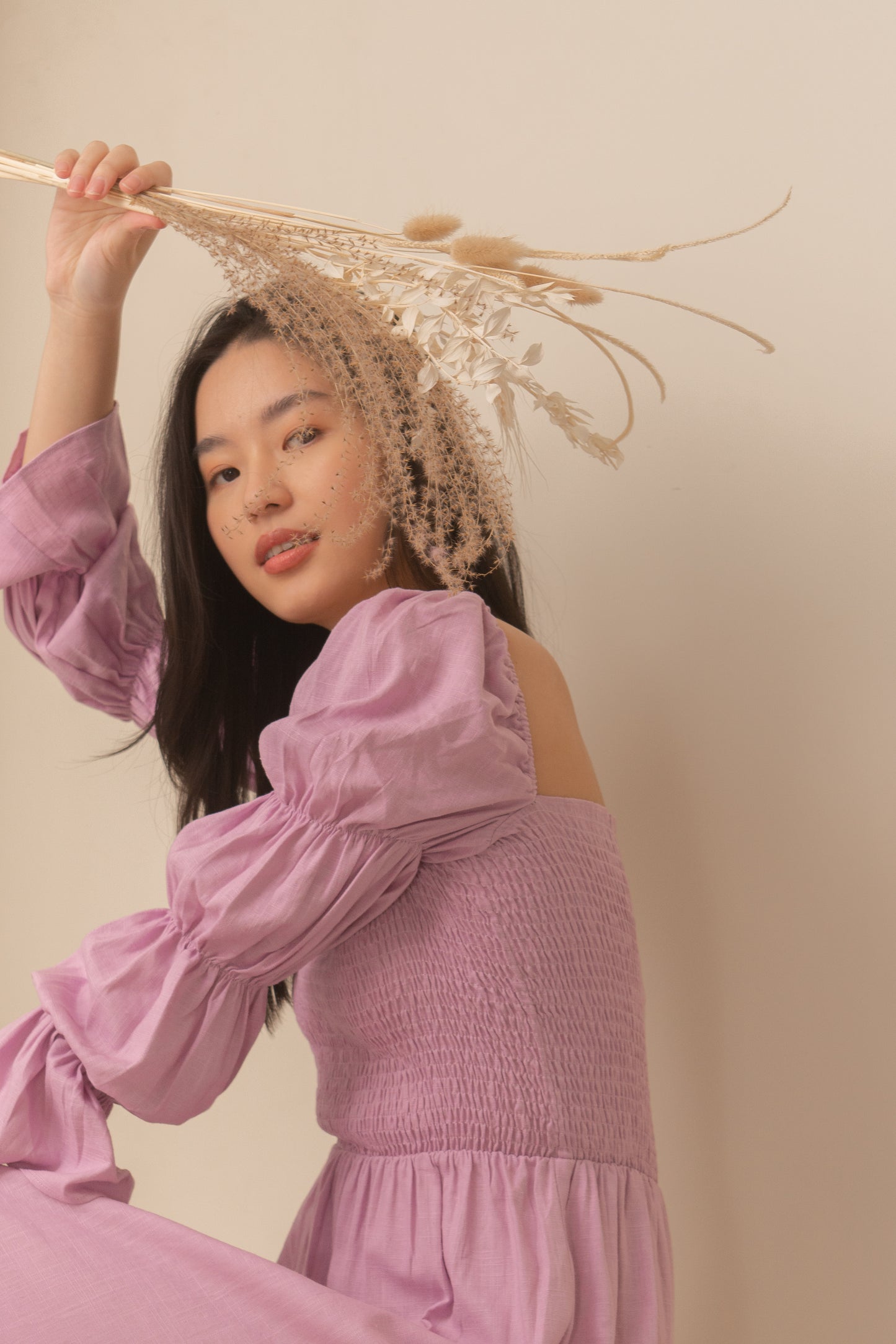 TBDA: Aurore Tiered Puff Sleeve Smocked Dress - Lilac