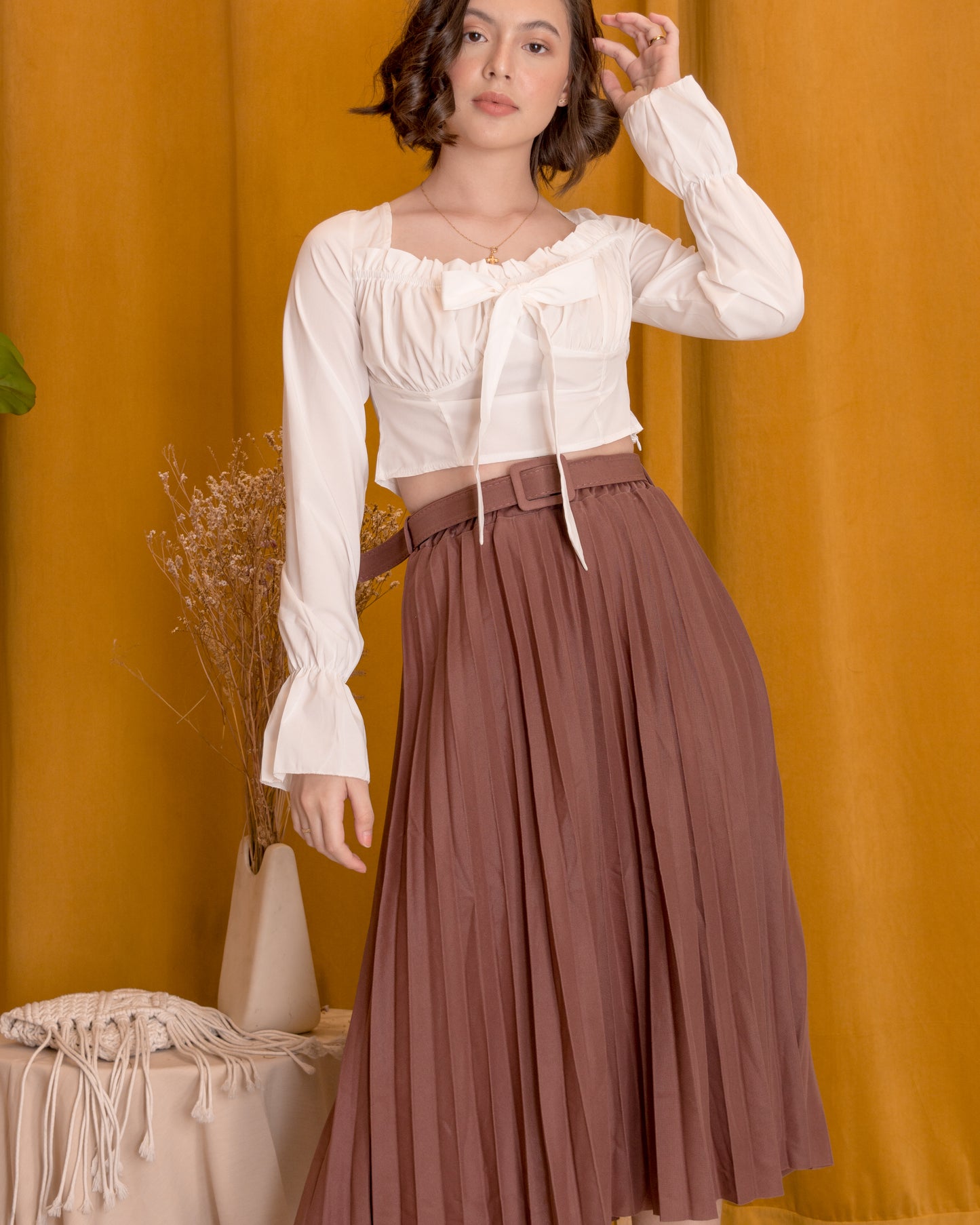 MINA Bow Long Sleeve Crop Top