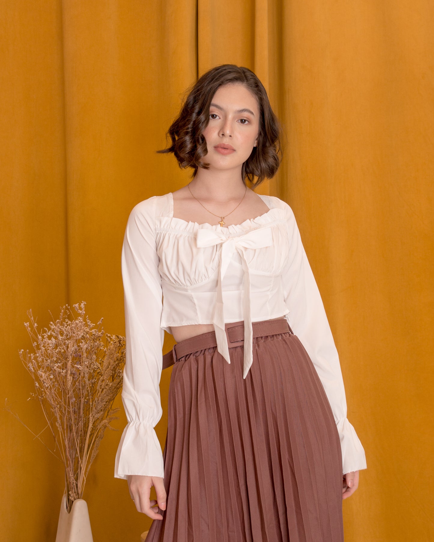MINA Bow Long Sleeve Crop Top