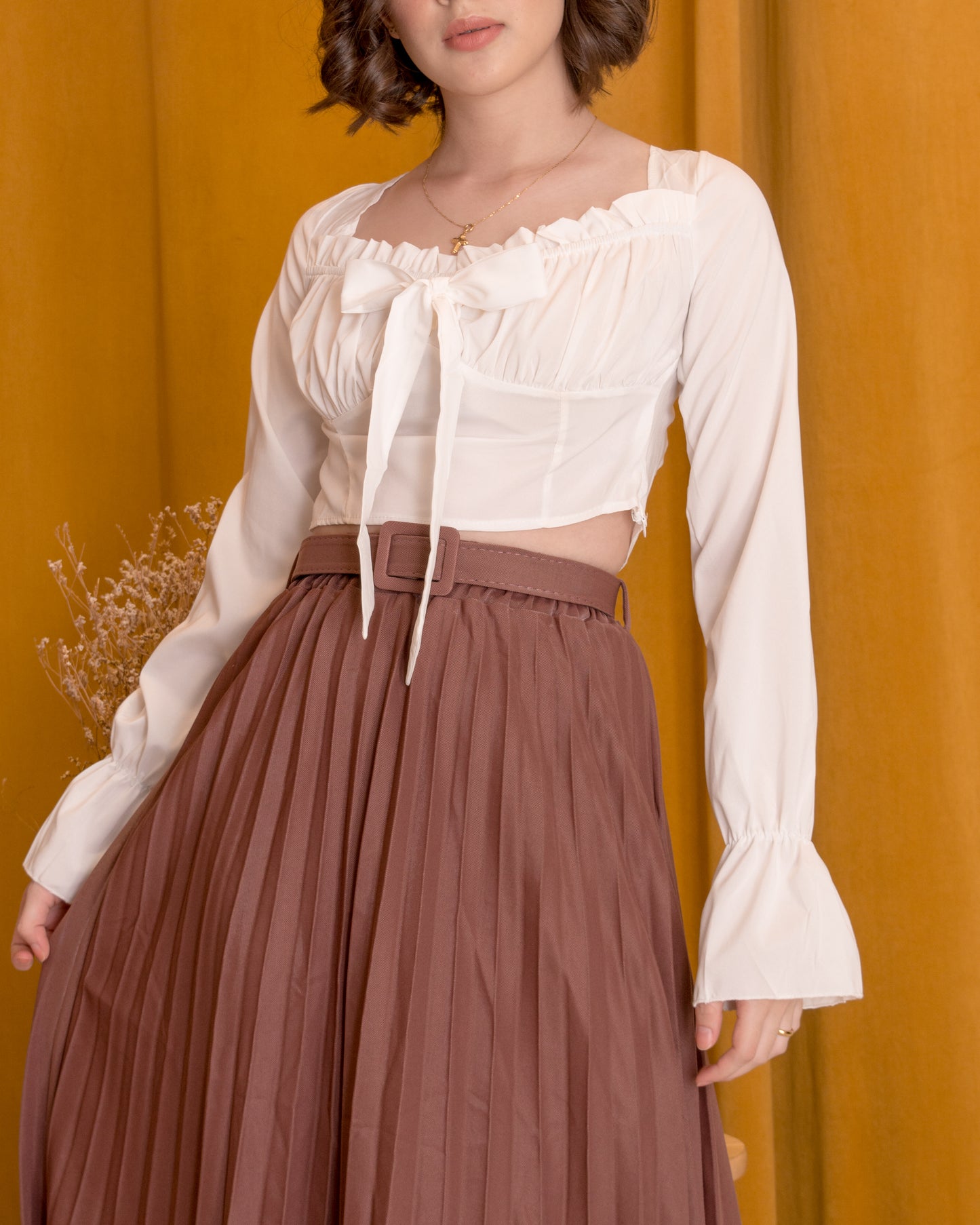 MINA Bow Long Sleeve Crop Top