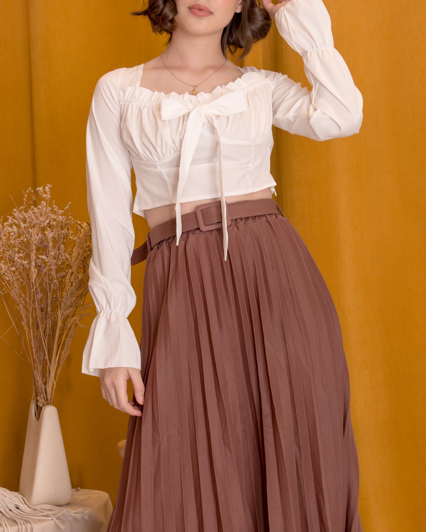 MINA Bow Long Sleeve Crop Top