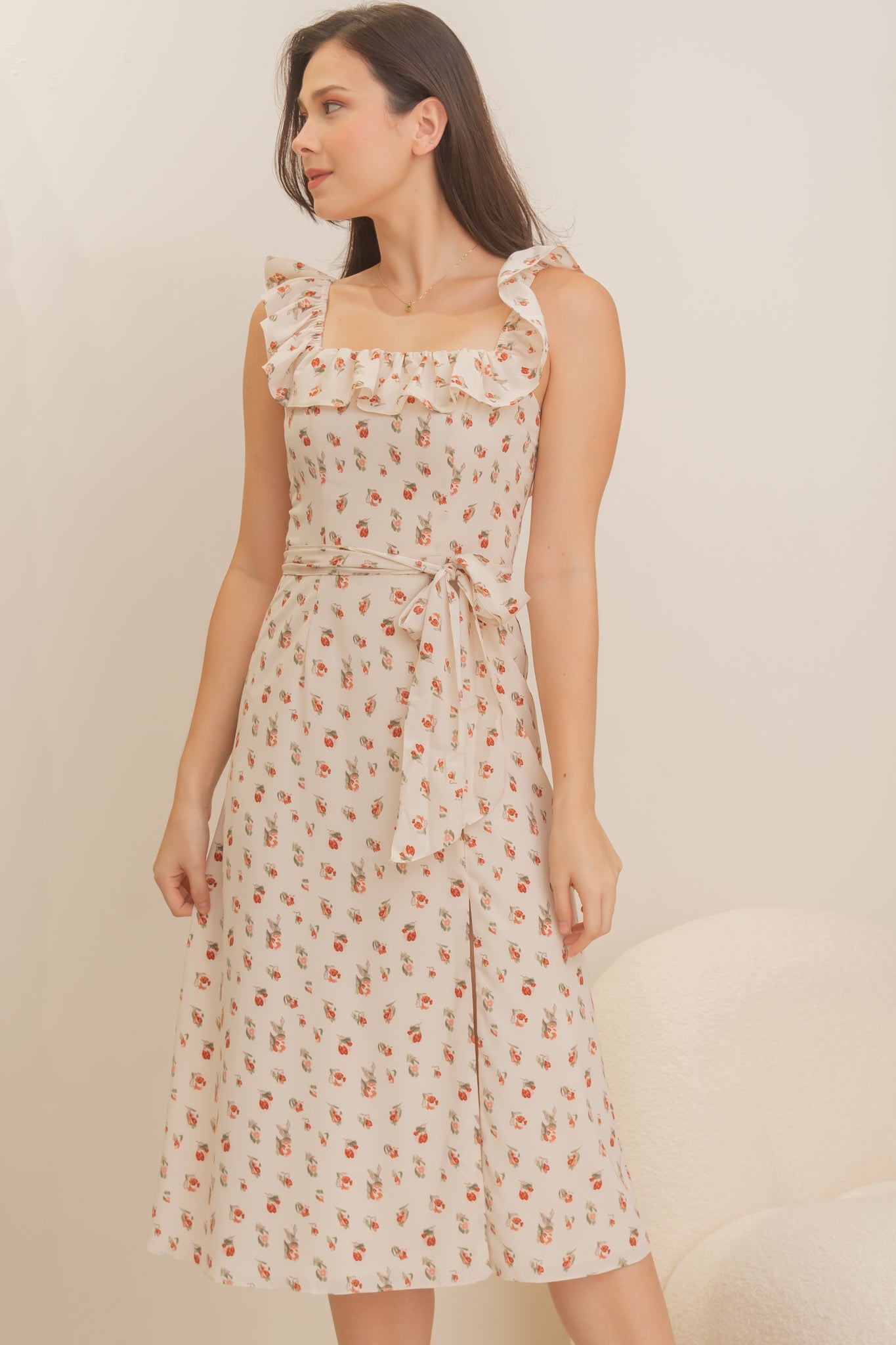 MISCHA Ruffle Sleeve Midi Dress - Red Floral