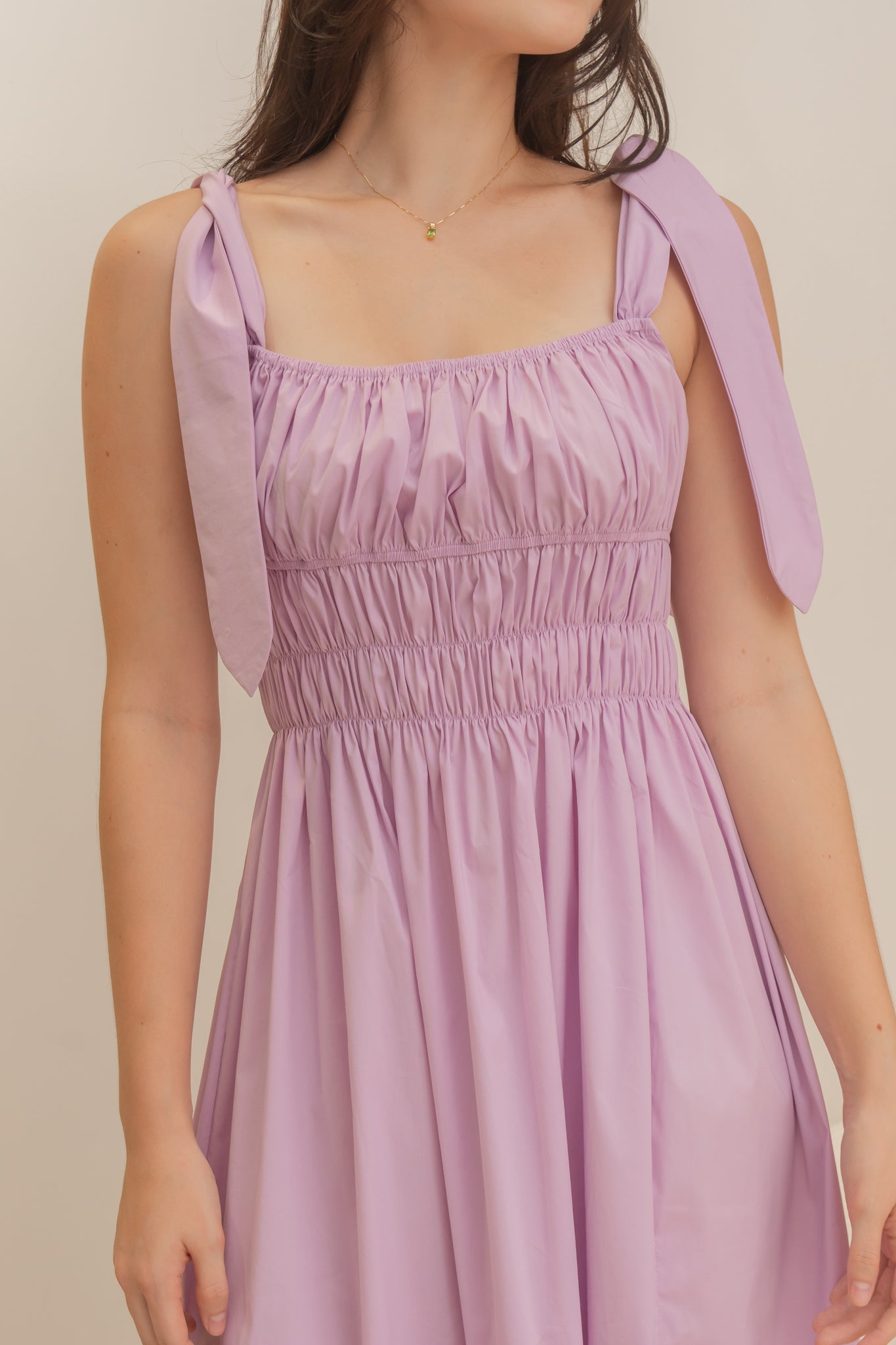 TROPICAL Ruched Style Midi Dress (LILAC)