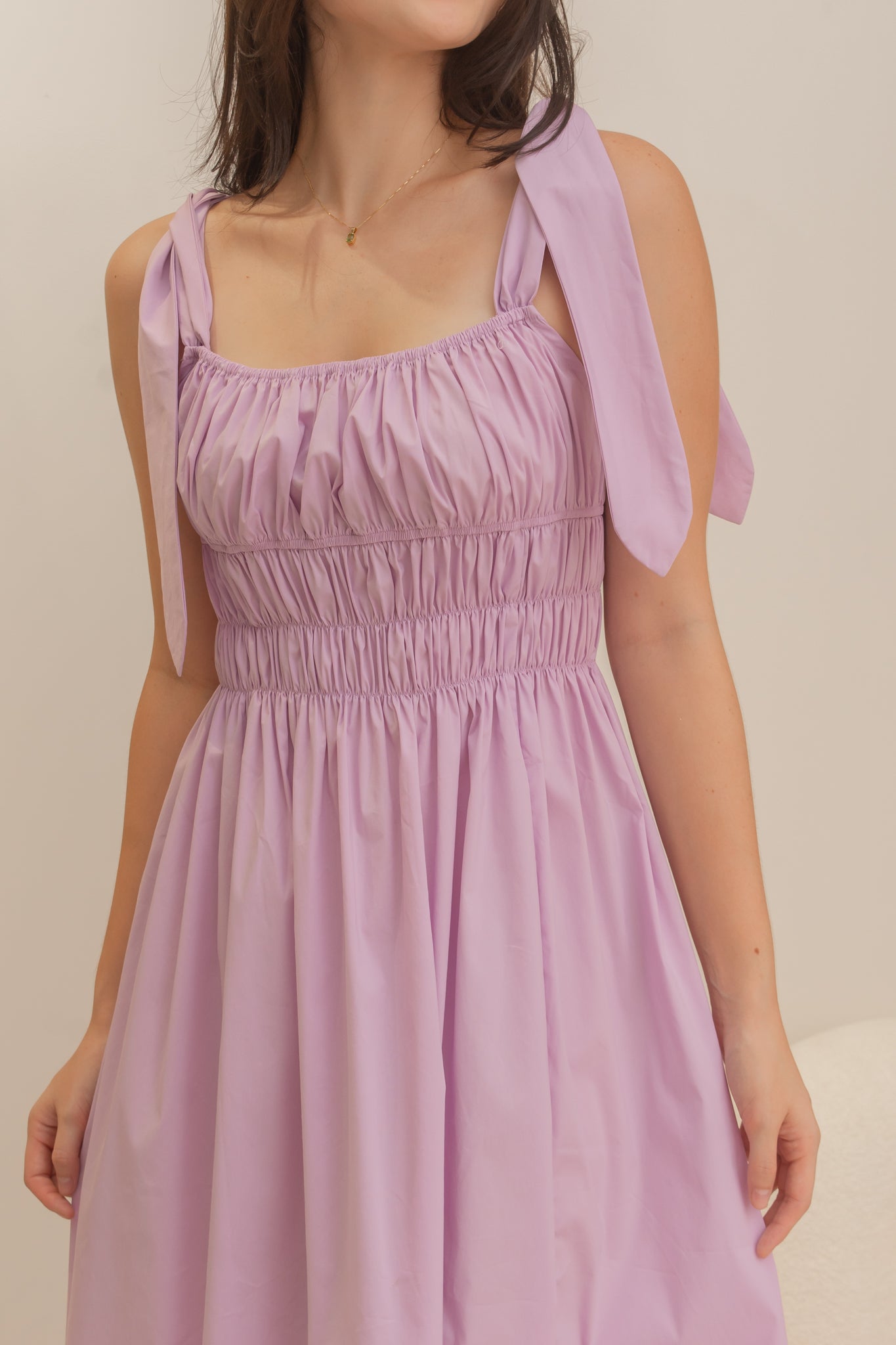 TROPICAL Ruched Style Midi Dress (LILAC)