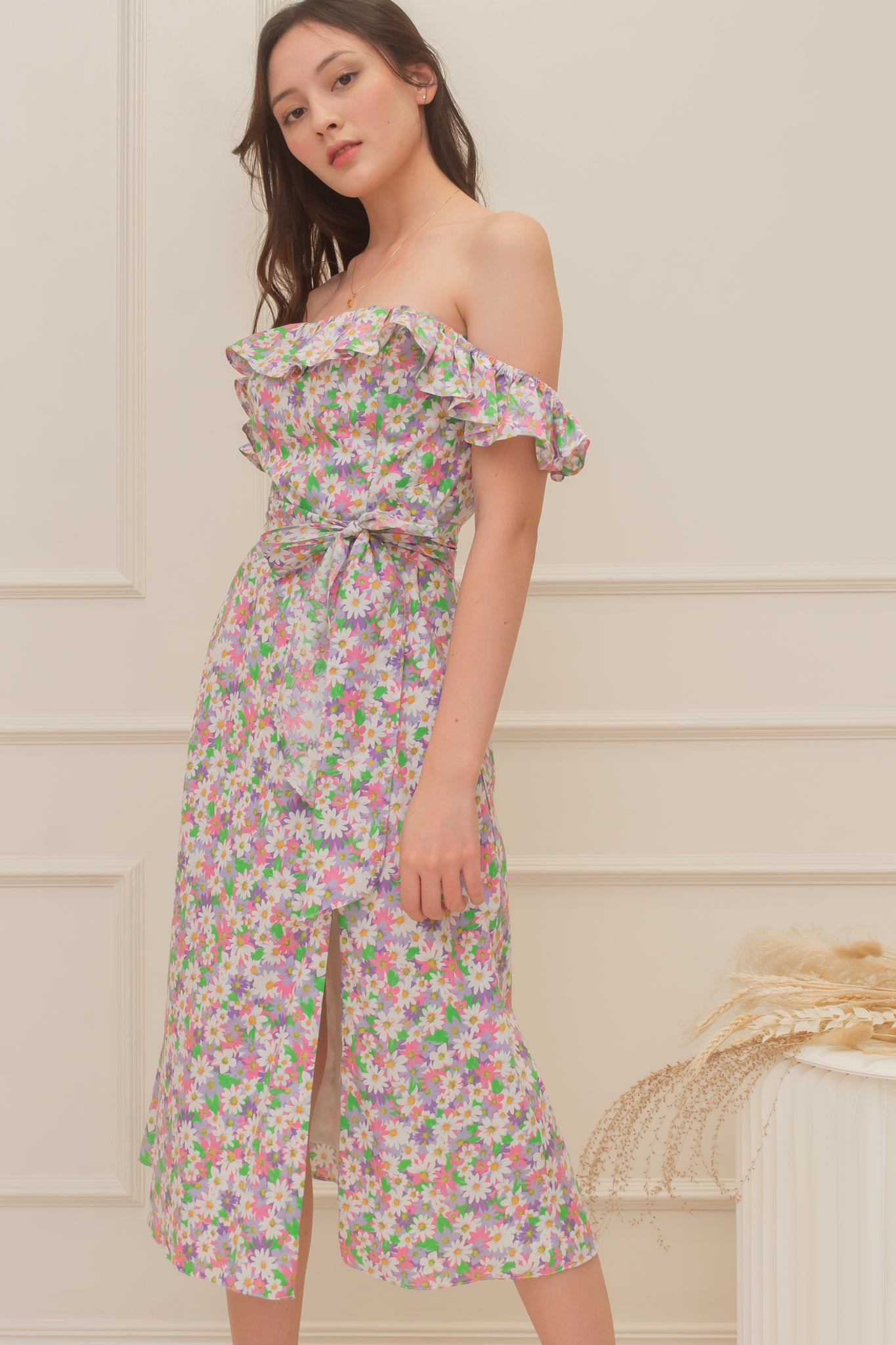 MISCHA Ruffle Sleeve Midi Dress - Violets