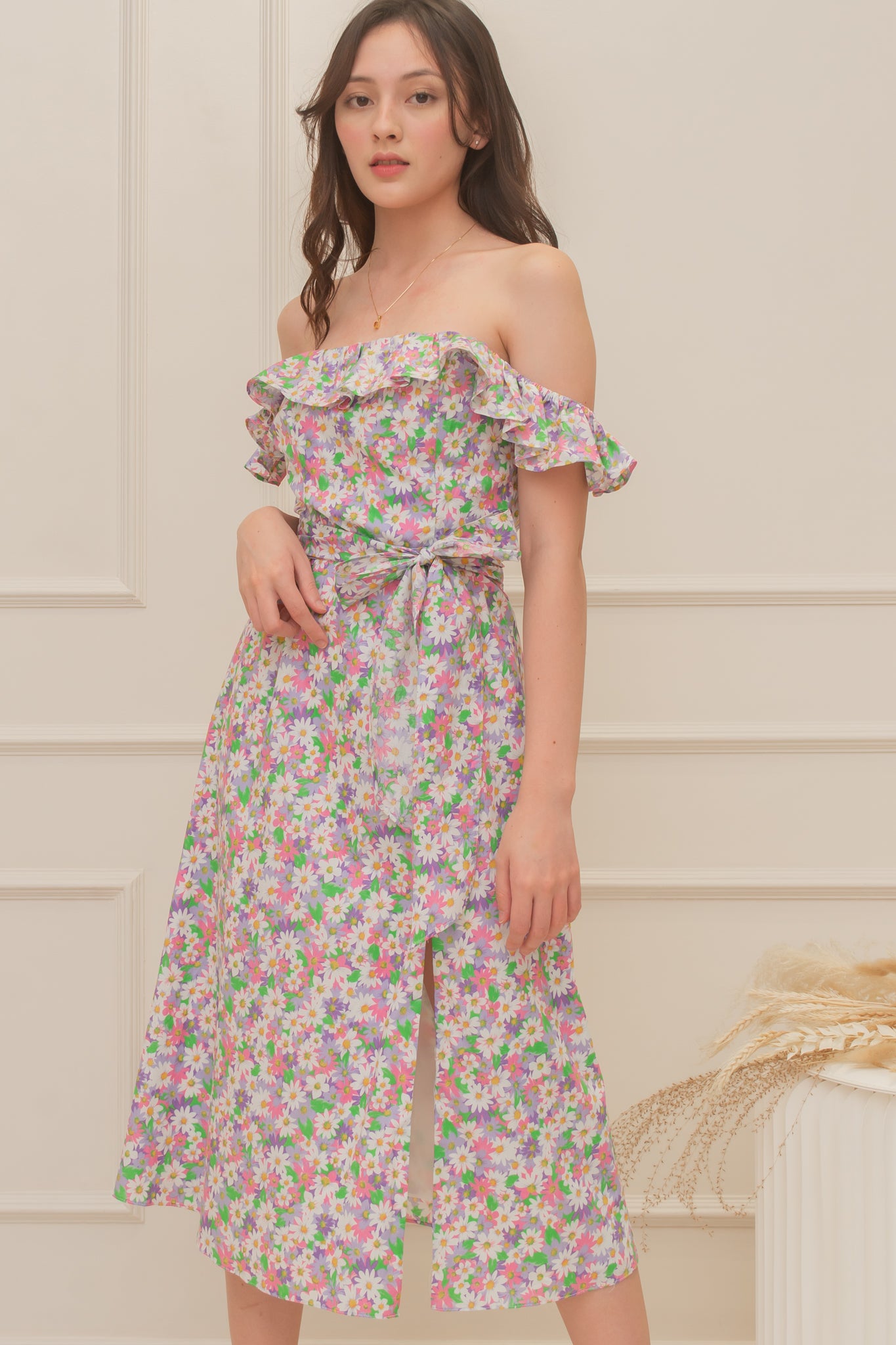 MISCHA Ruffle Sleeve Midi Dress - Violets