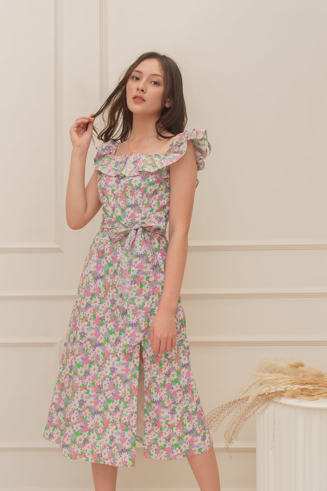 MISCHA Ruffle Sleeve Midi Dress - Violets