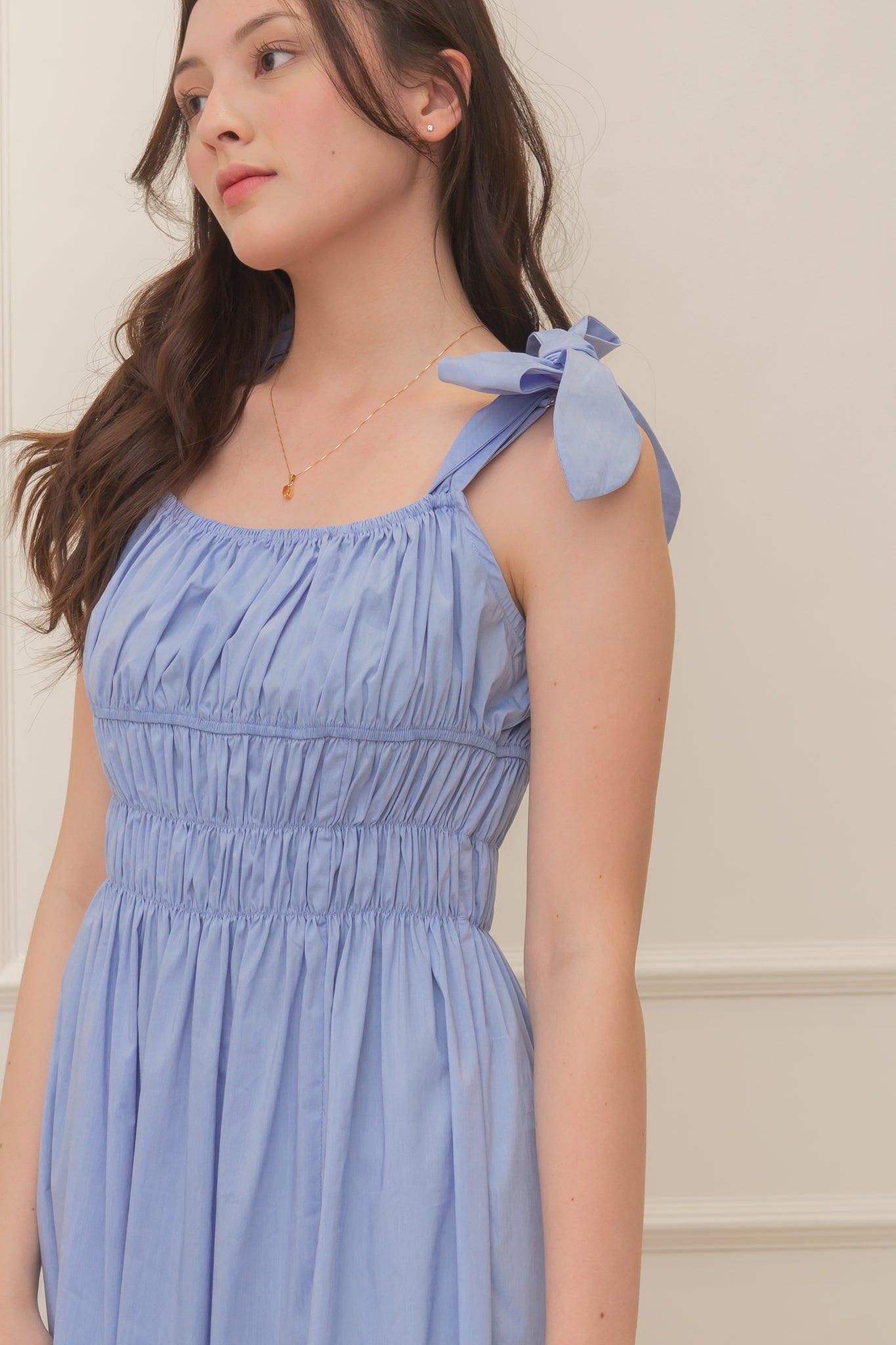 TROPICAL Ruched Style Midi Dress (CORNFLOWER BLUE)