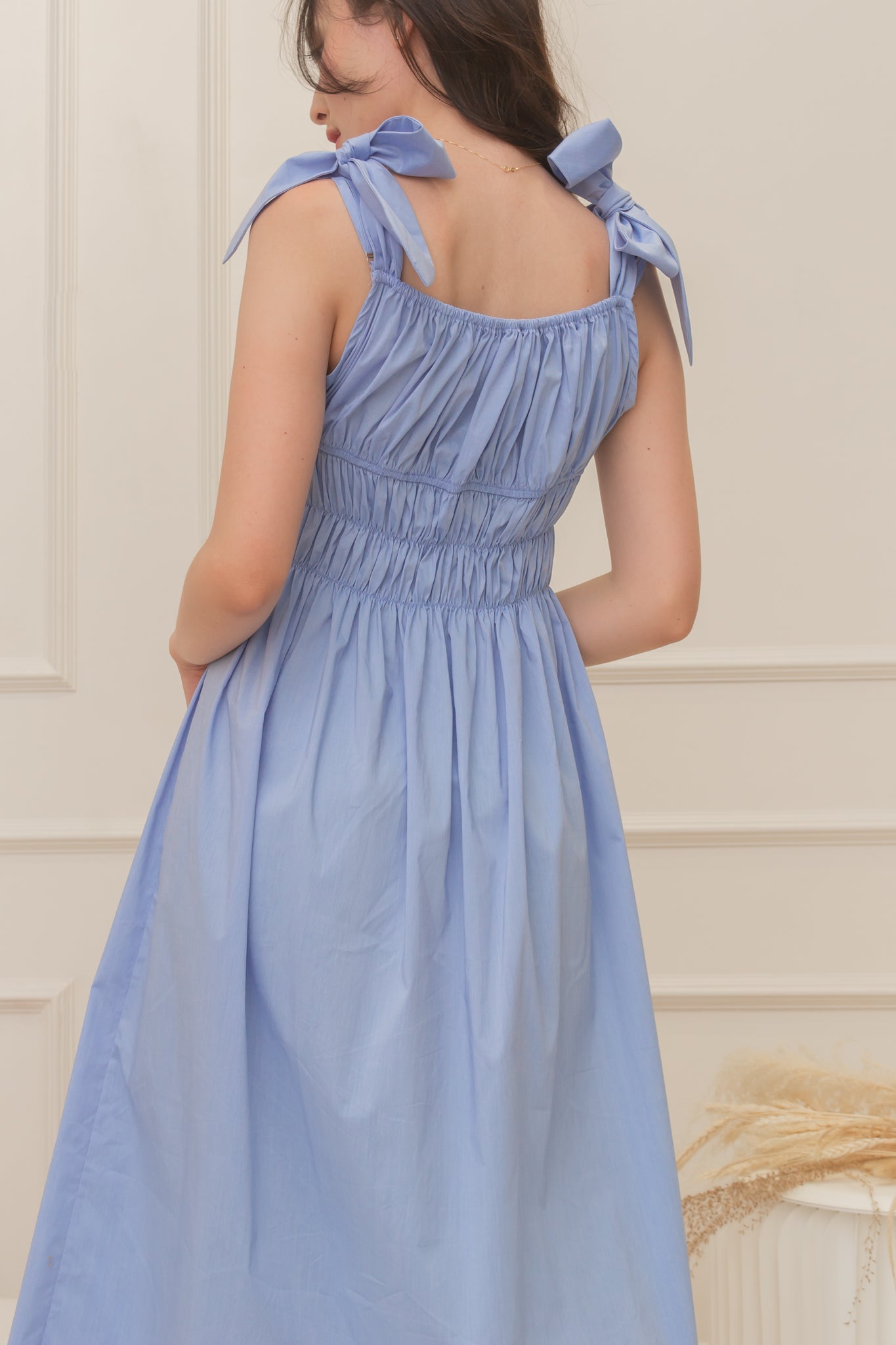 TROPICAL Ruched Style Midi Dress (CORNFLOWER BLUE)