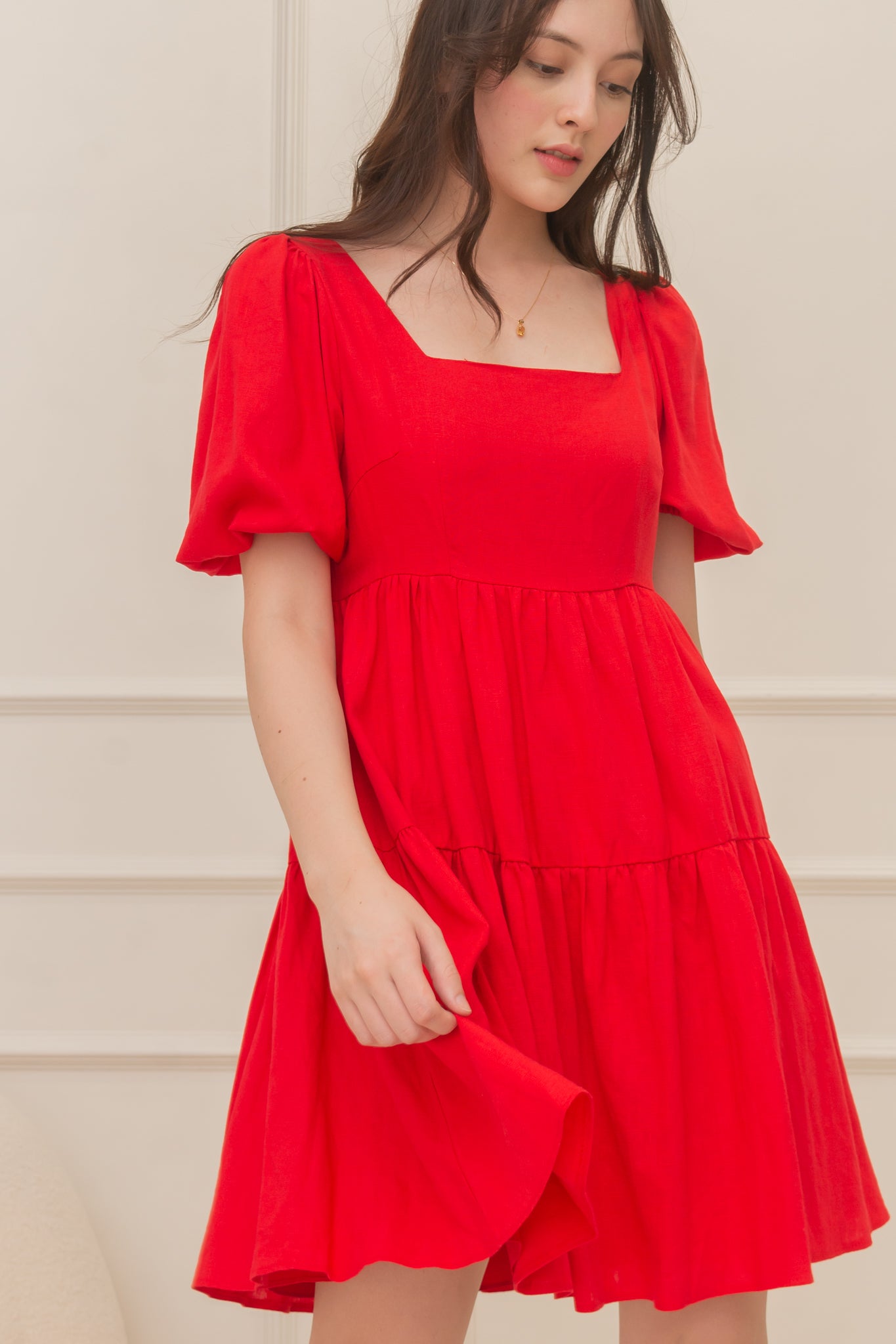 BRITTNEY Puff Sleeve Babydoll Dress (RED)