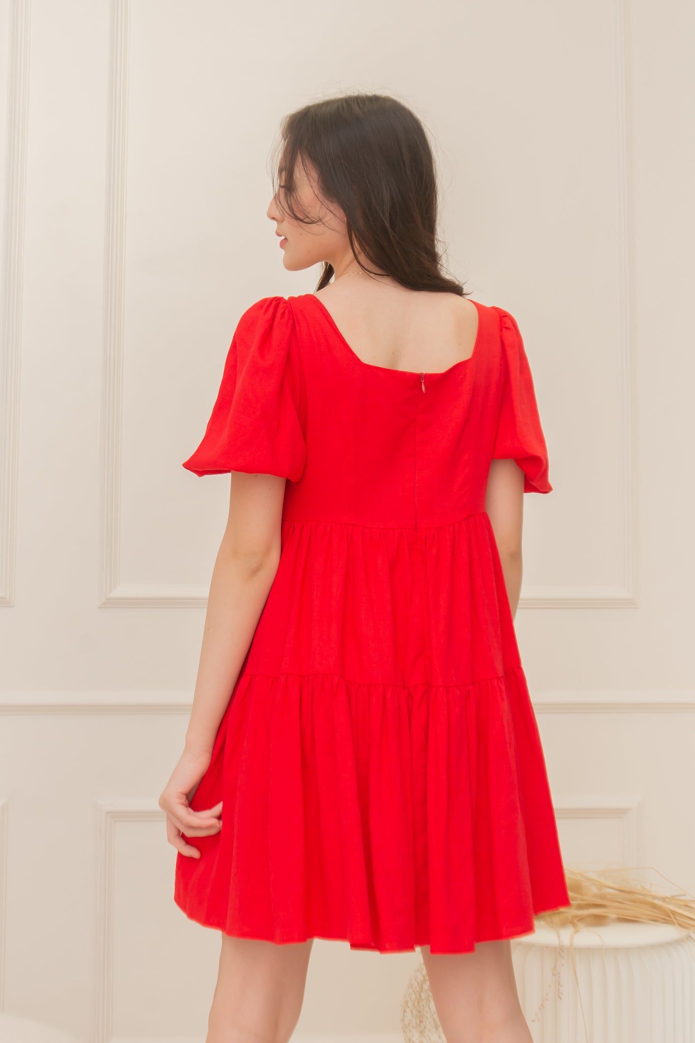 BRITTNEY Puff Sleeve Babydoll Dress (RED)