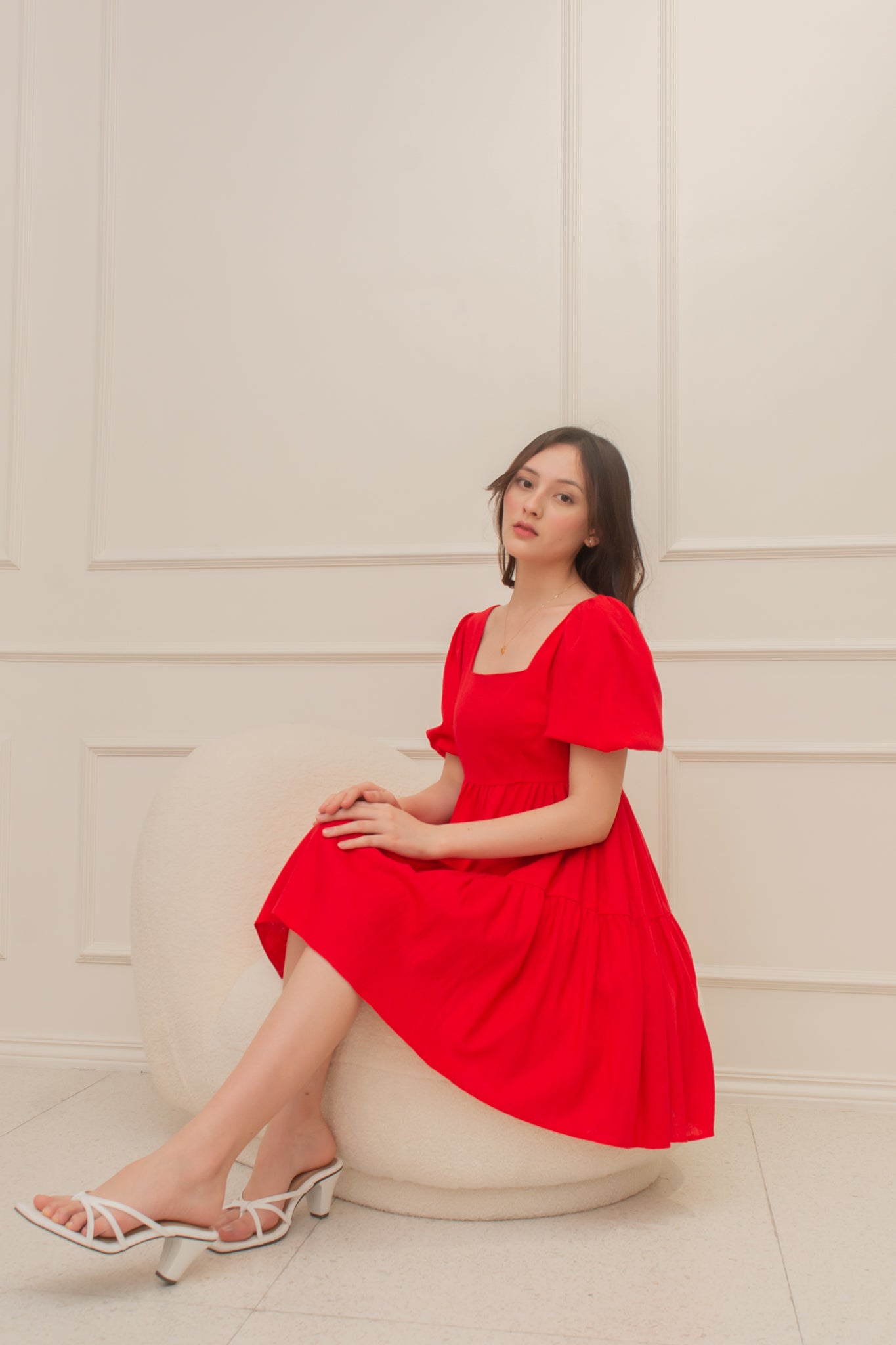 BRITTNEY Puff Sleeve Babydoll Dress (RED)