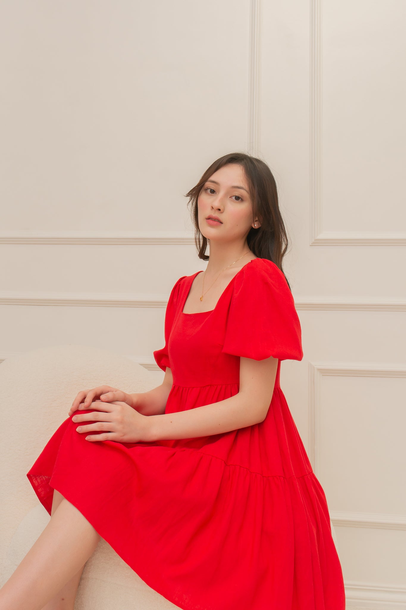 BRITTNEY Puff Sleeve Babydoll Dress (RED)