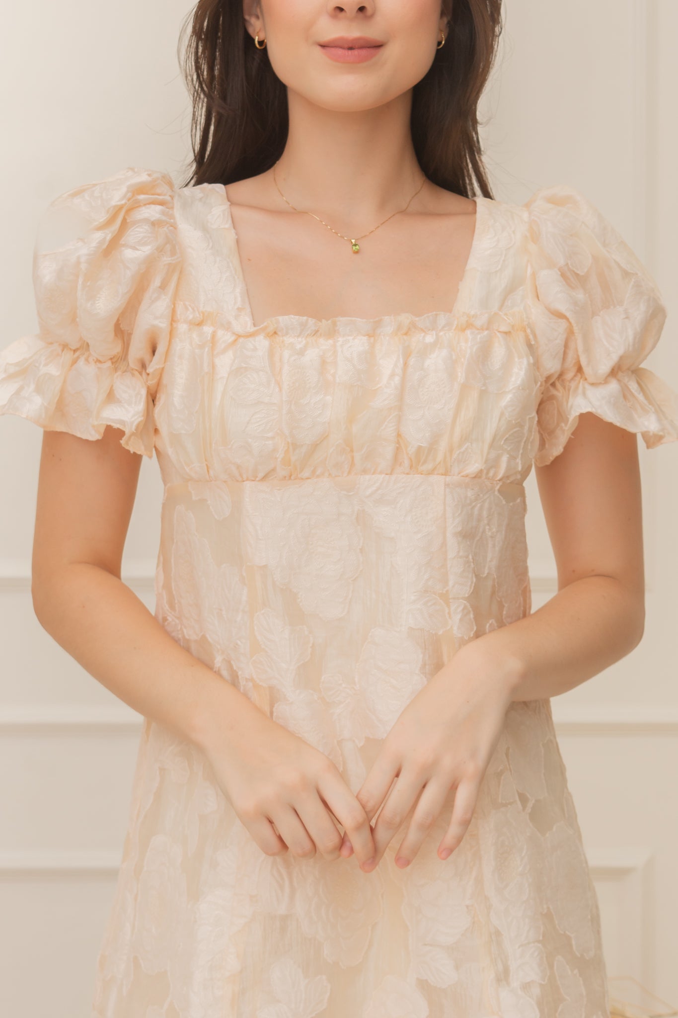 BLOOM Puff Sleeve Textured Babydoll Dress (GOLDEN SKY)