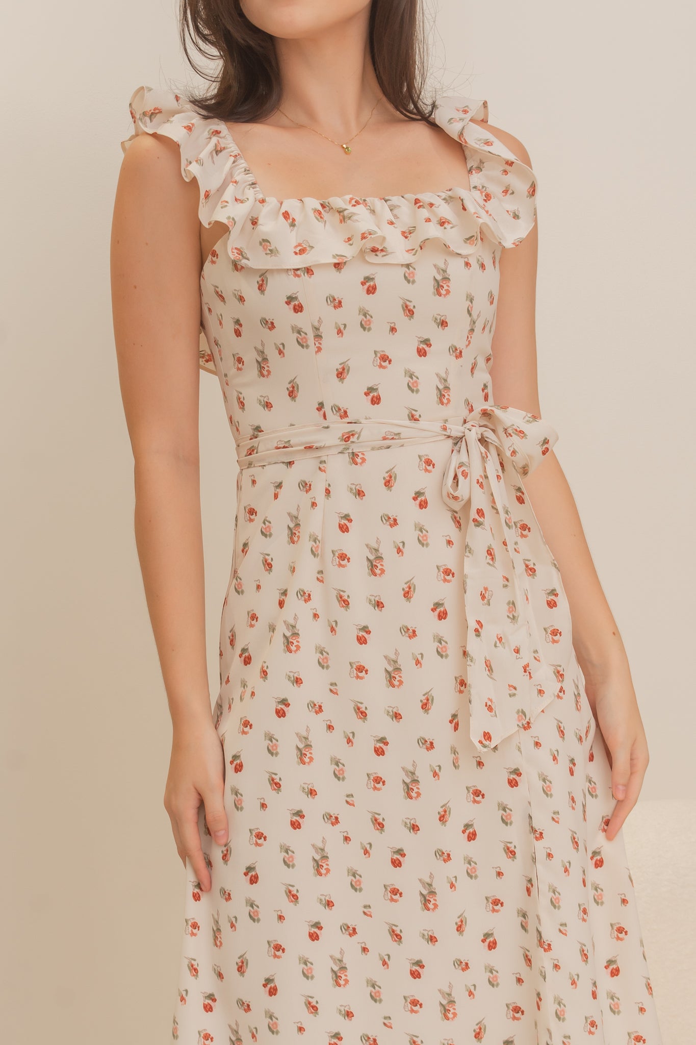 MISCHA Ruffle Sleeve Midi Dress - Red Floral