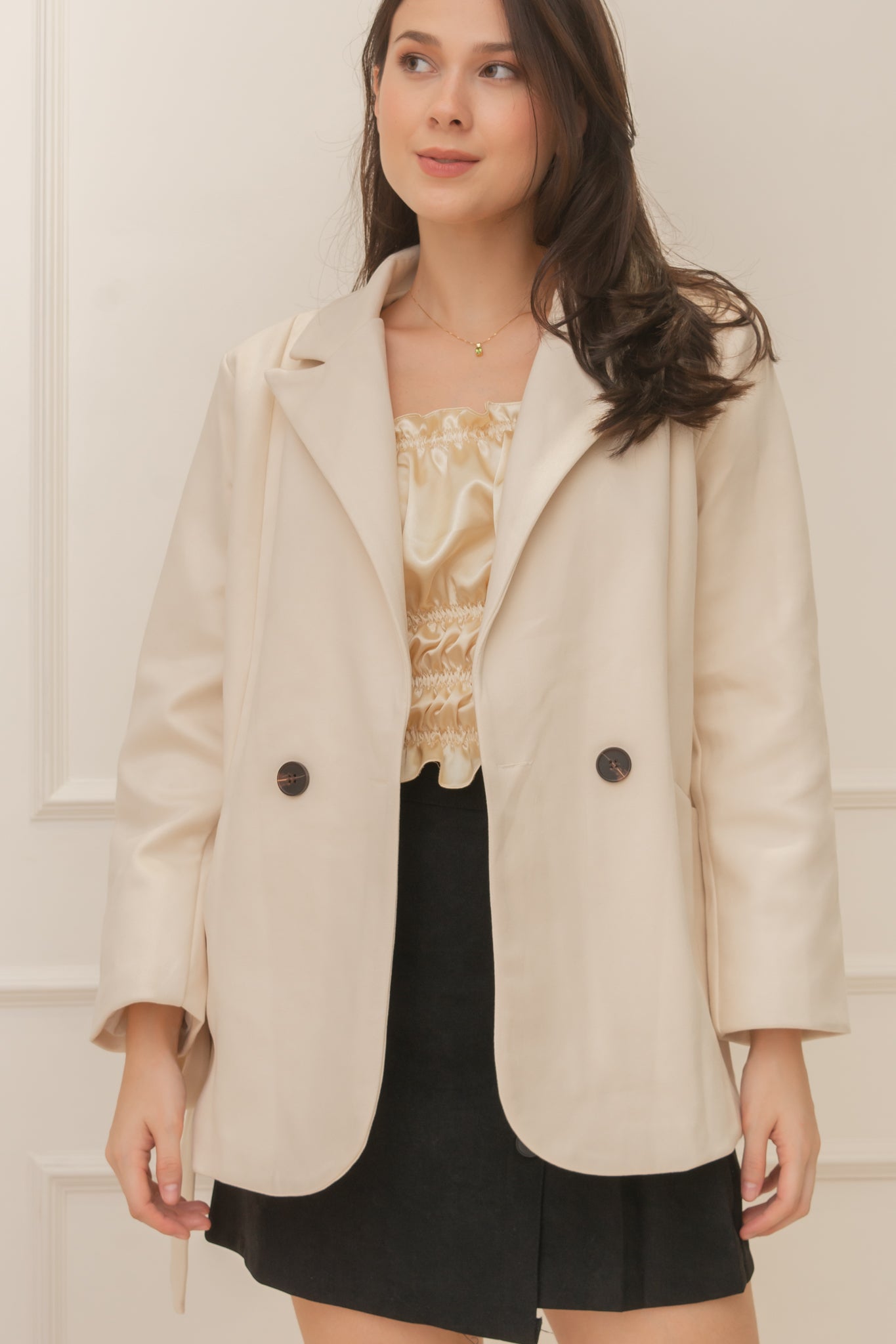 SUZETTE Belted Blazer Coat (CREAM)