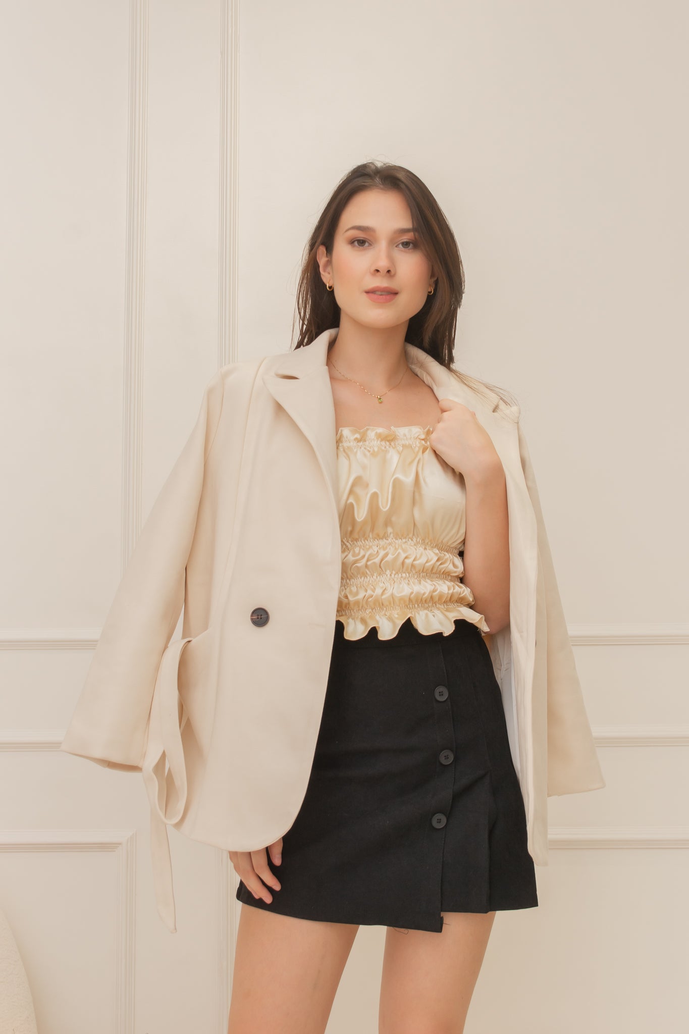SUZETTE Belted Blazer Coat (CREAM)