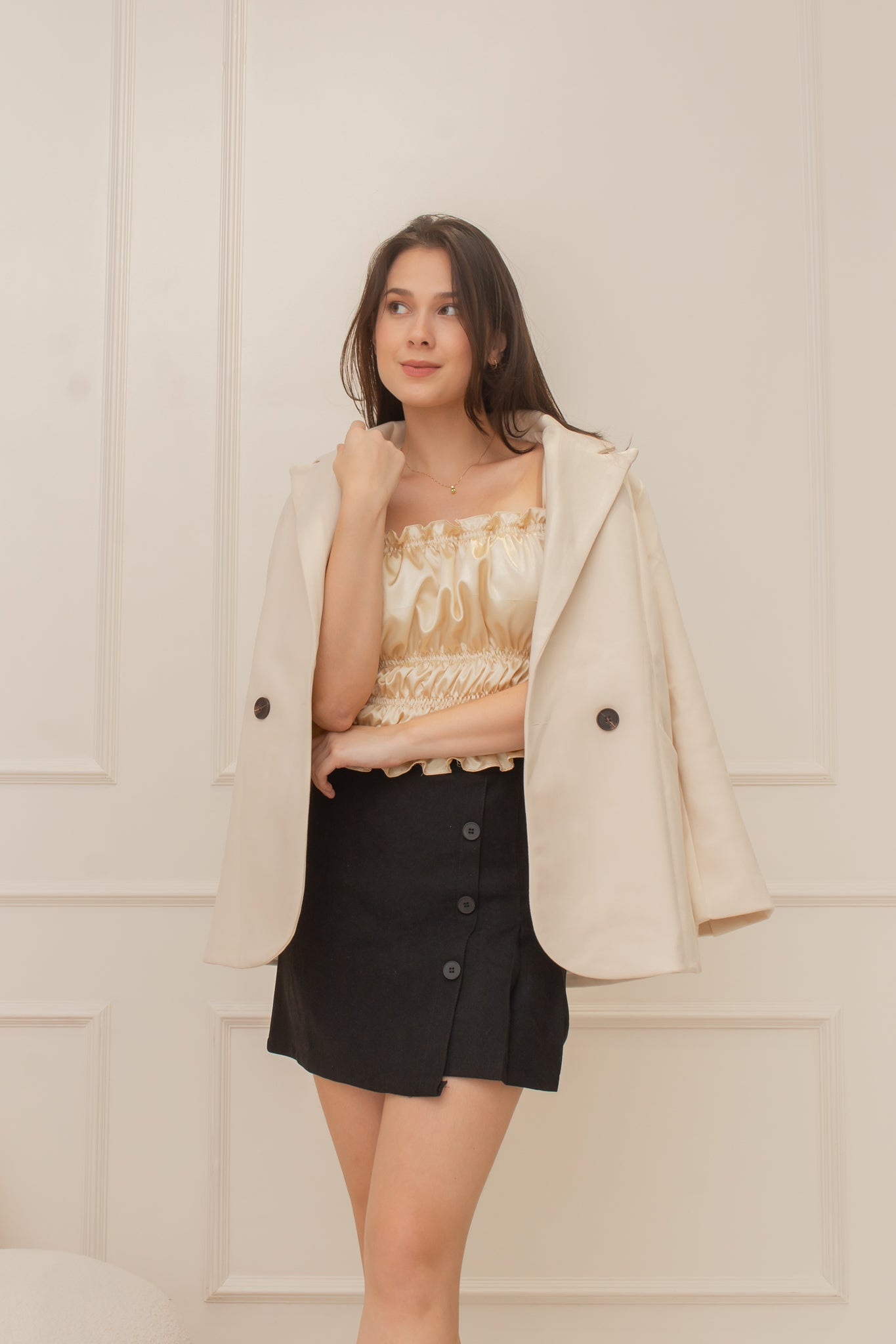 SUZETTE Belted Blazer Coat (CREAM)