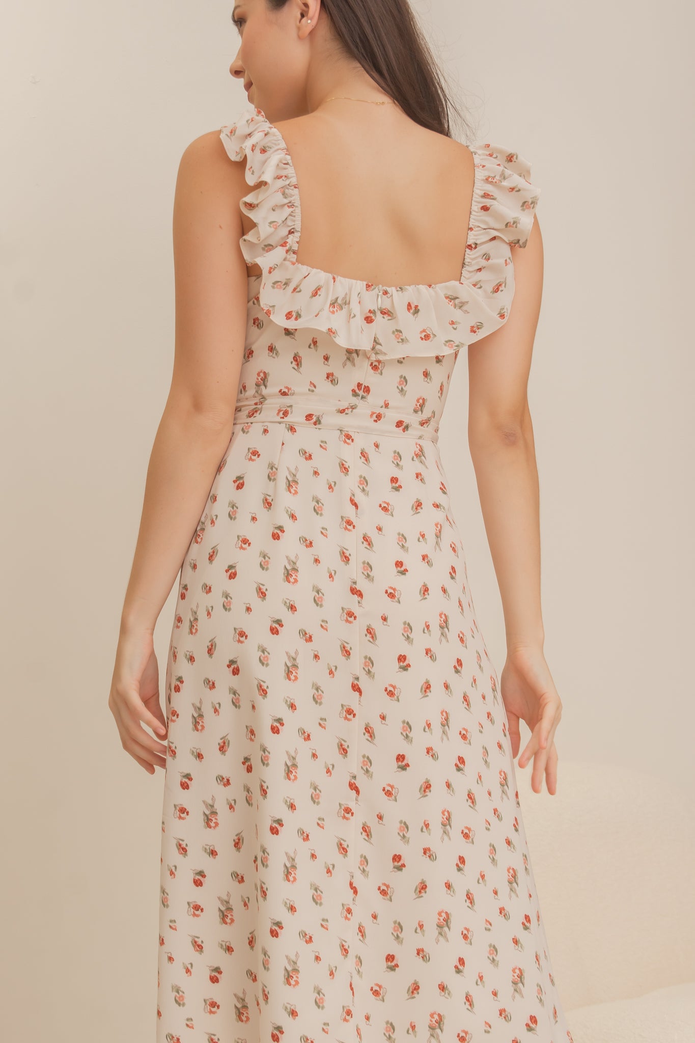 MISCHA Ruffle Sleeve Midi Dress - Red Floral