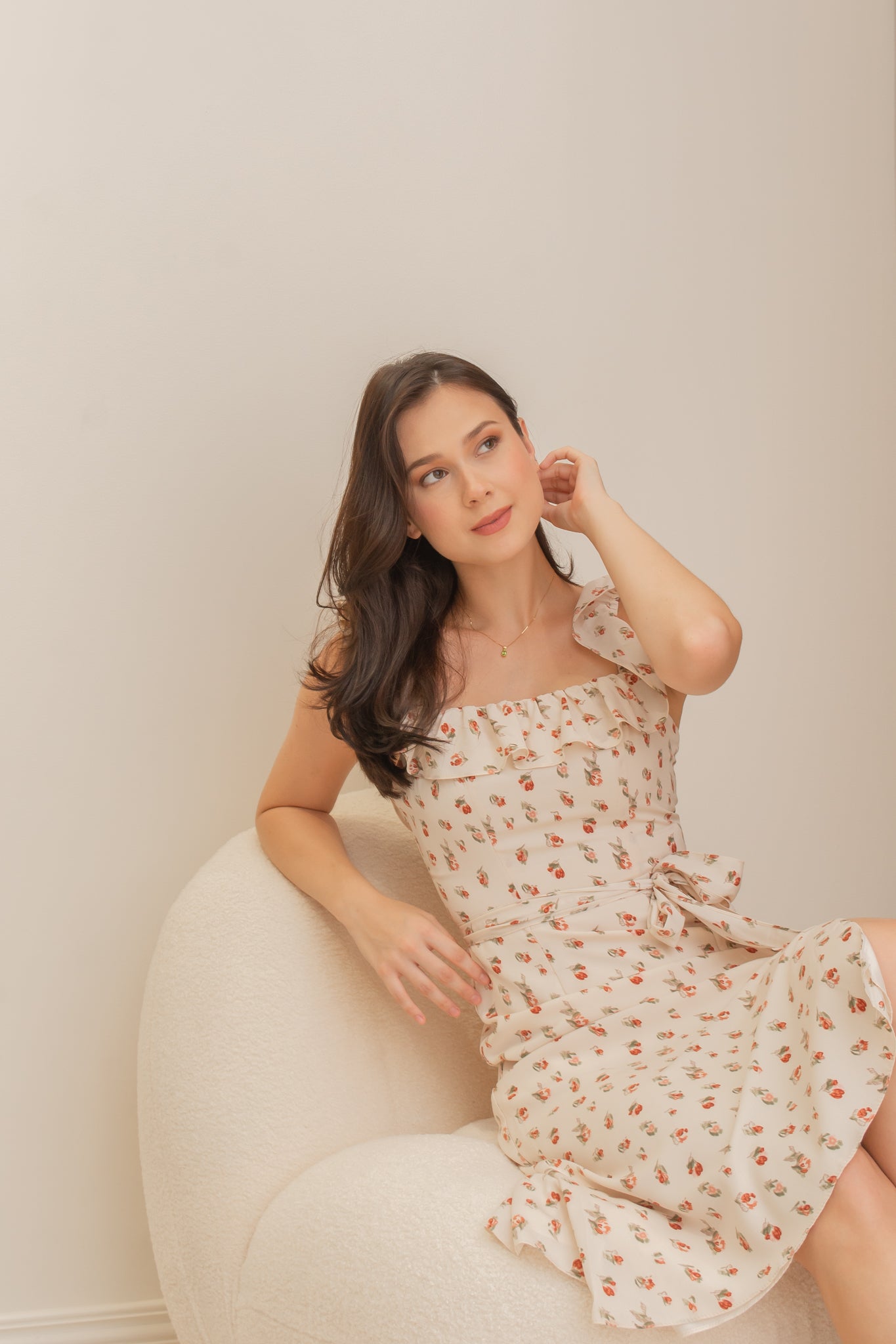 MISCHA Ruffle Sleeve Midi Dress - Red Floral