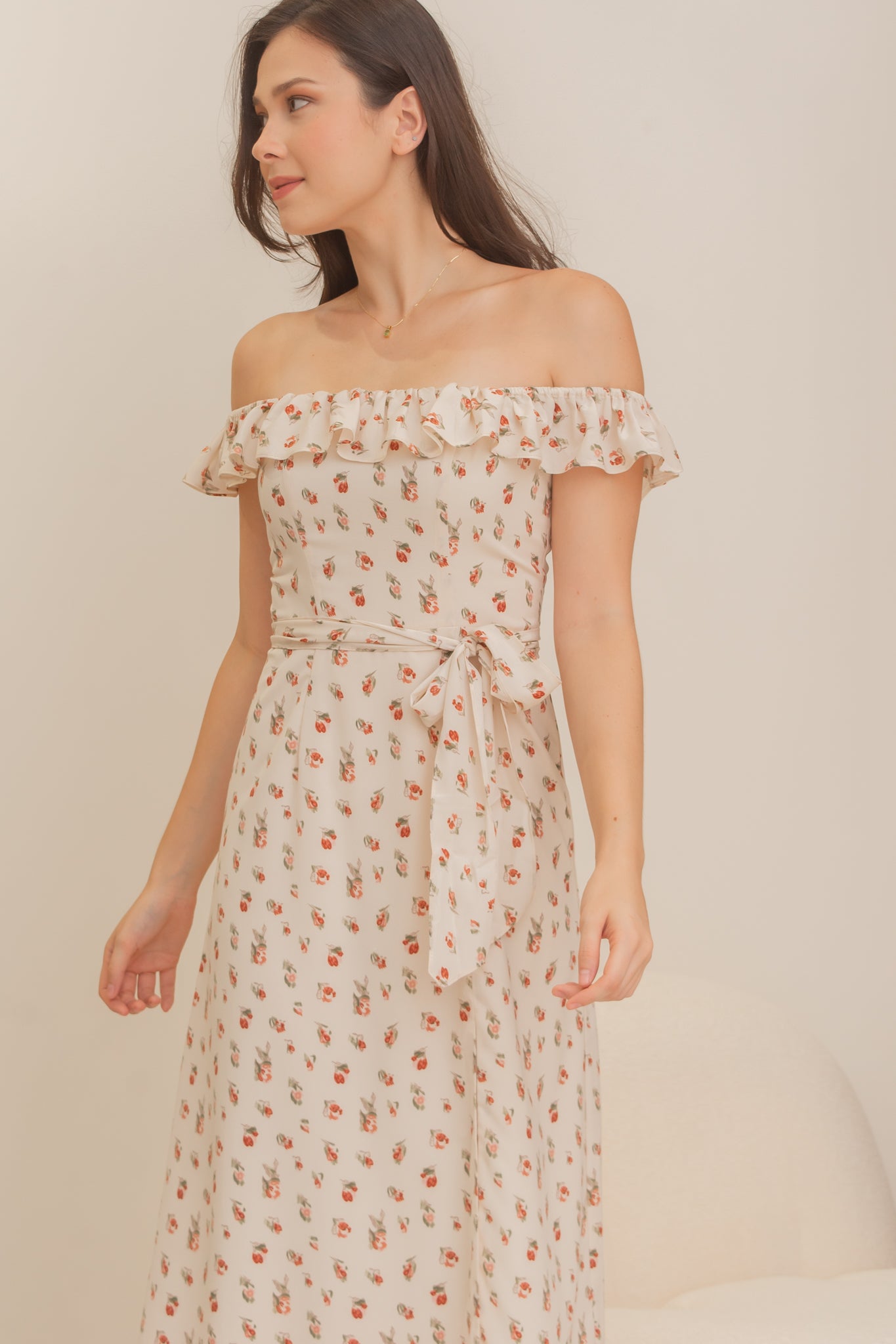 MISCHA Ruffle Sleeve Midi Dress - Red Floral