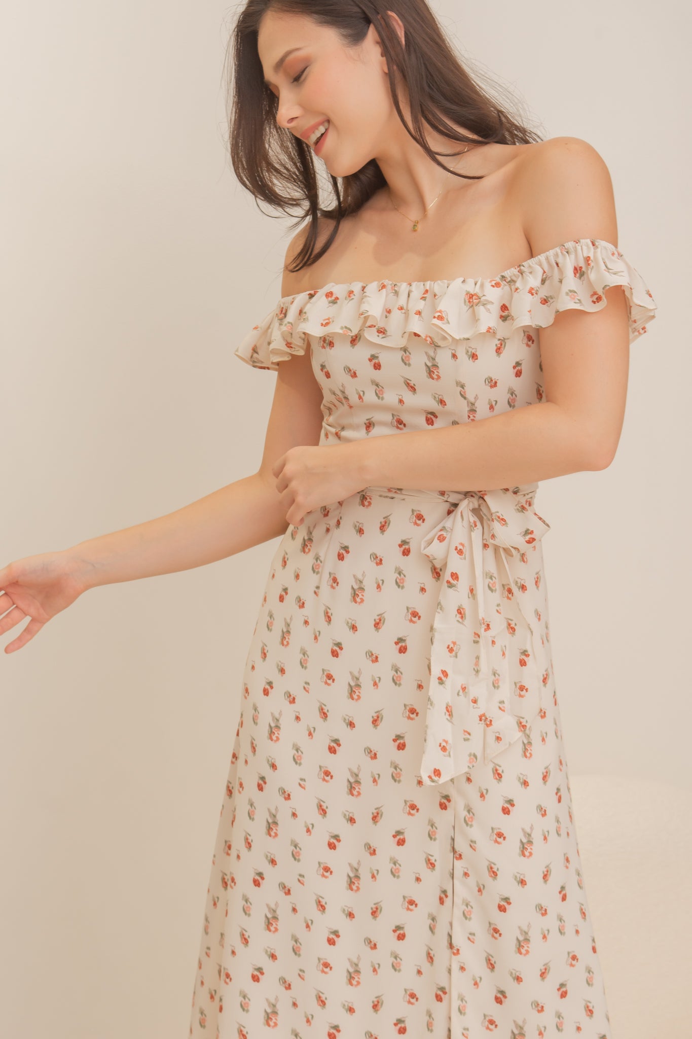 MISCHA Ruffle Sleeve Midi Dress - Red Floral