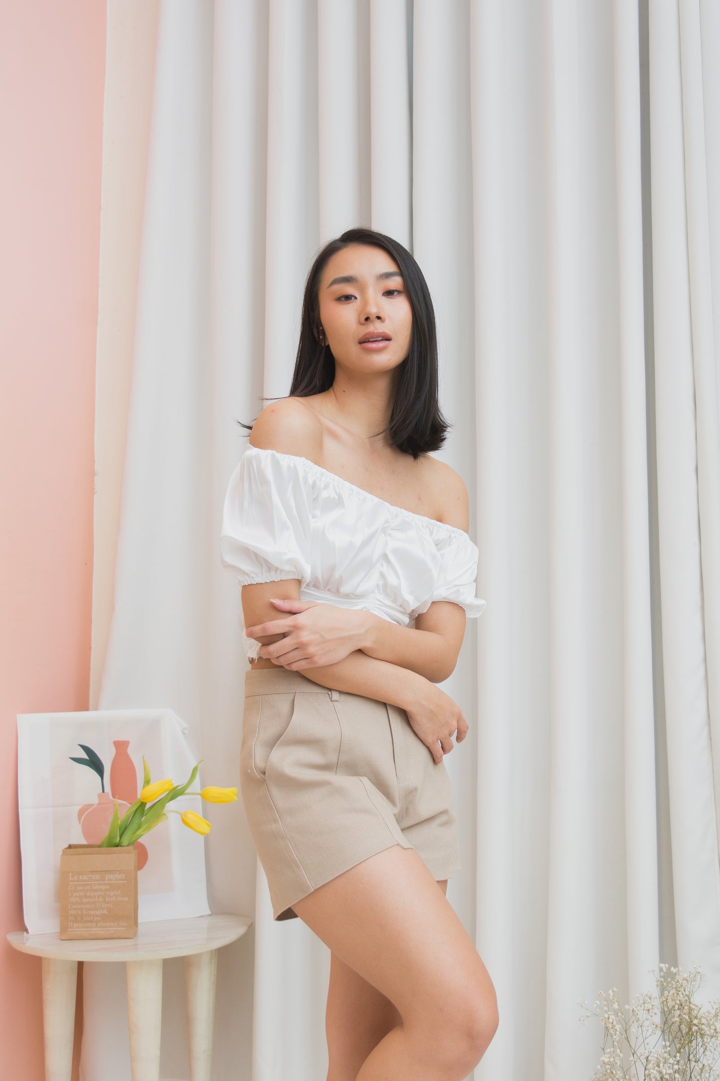 ALONDRA Silk Ruched Top