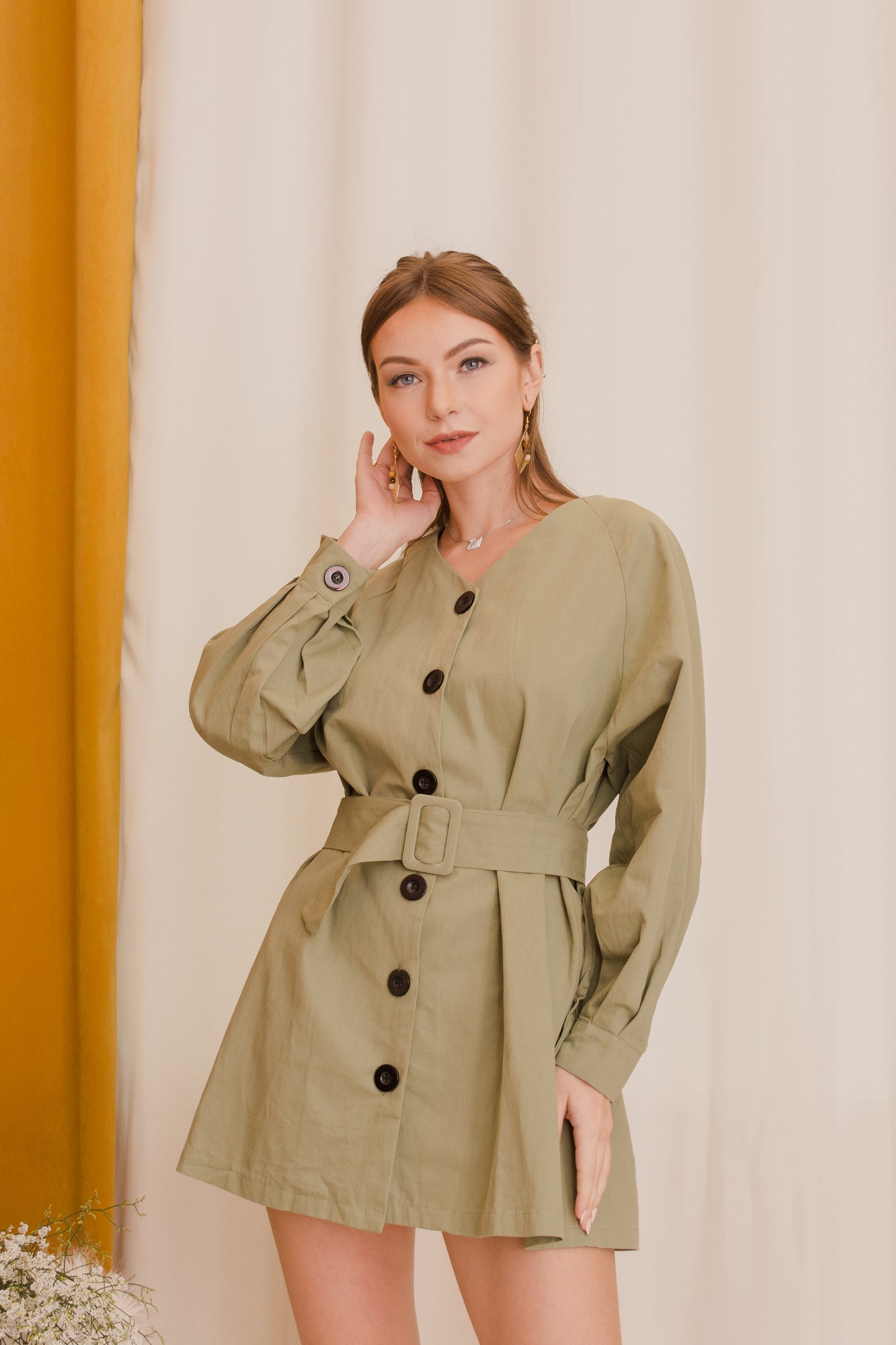 KLARA Buttondown Belted Dress