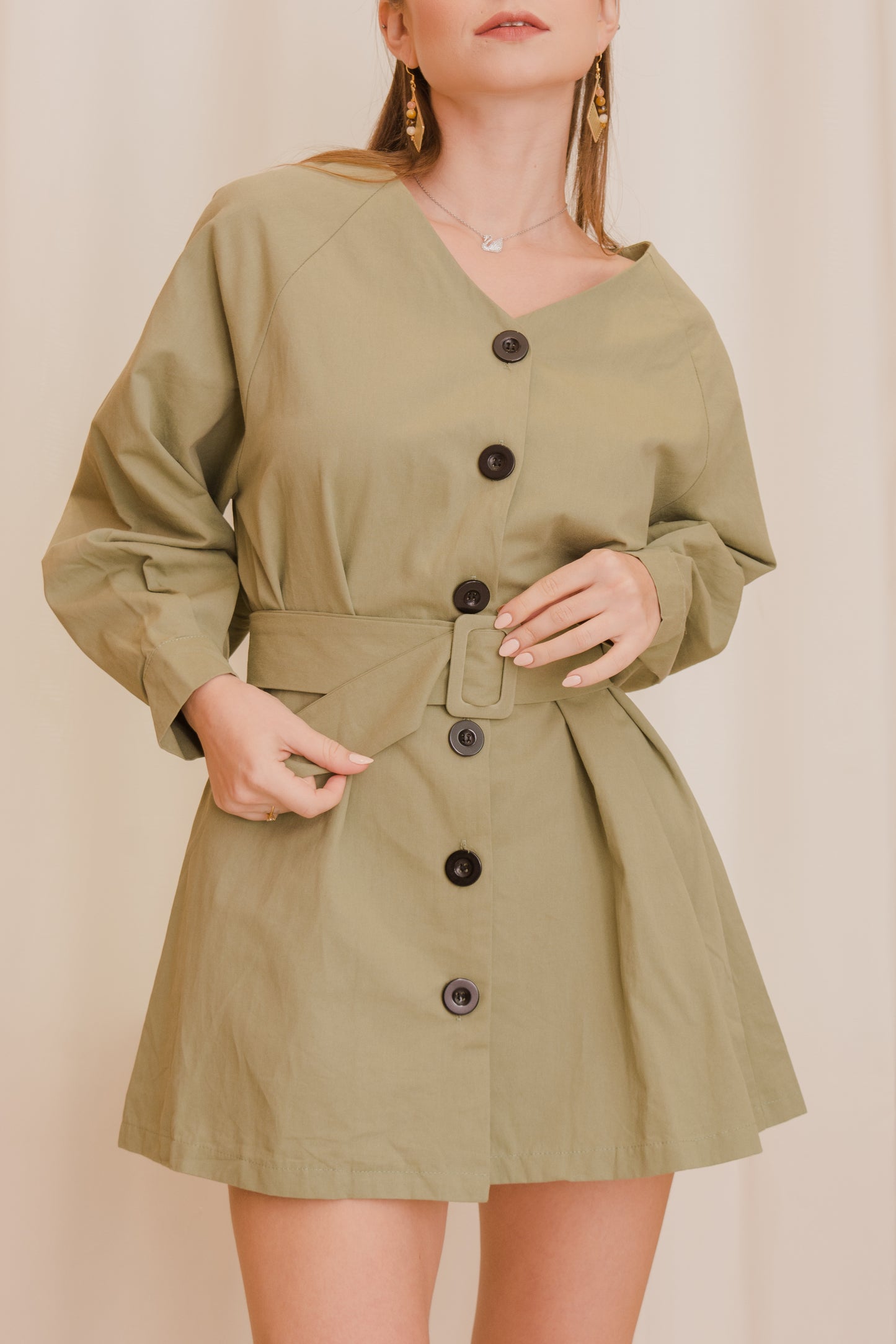 KLARA Buttondown Belted Dress