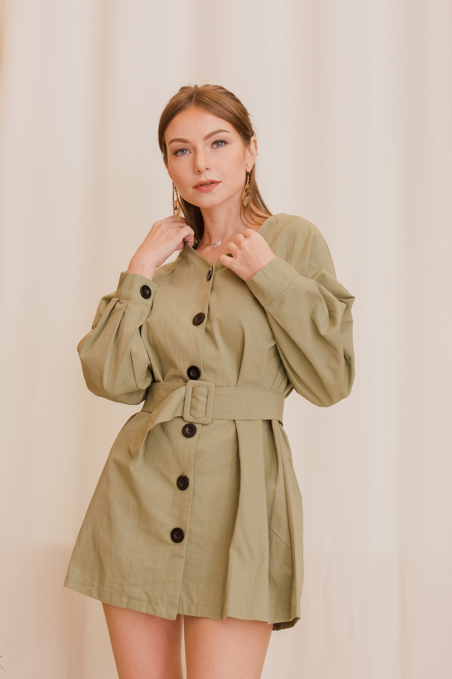 KLARA Buttondown Belted Dress