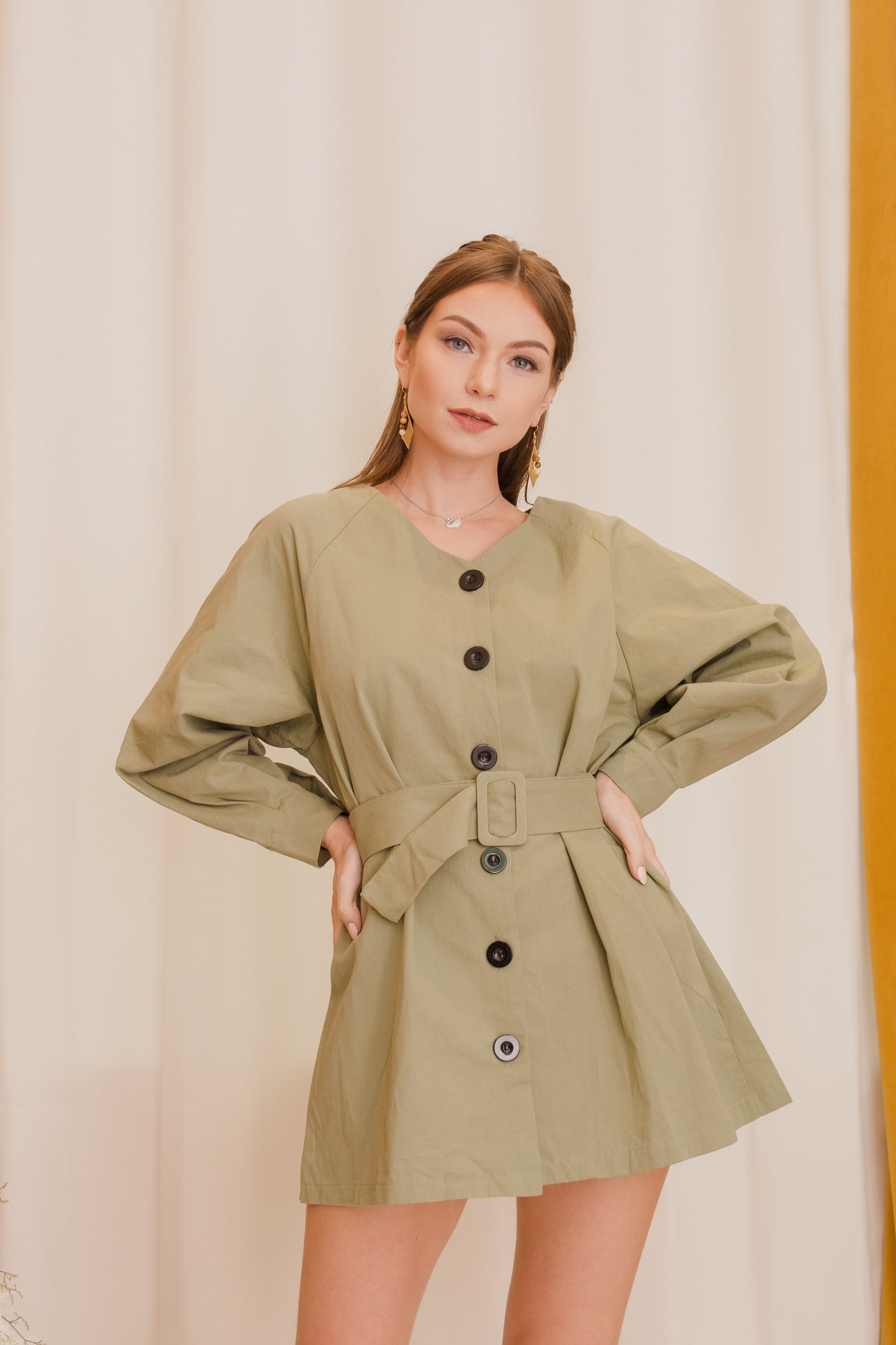 KLARA Buttondown Belted Dress