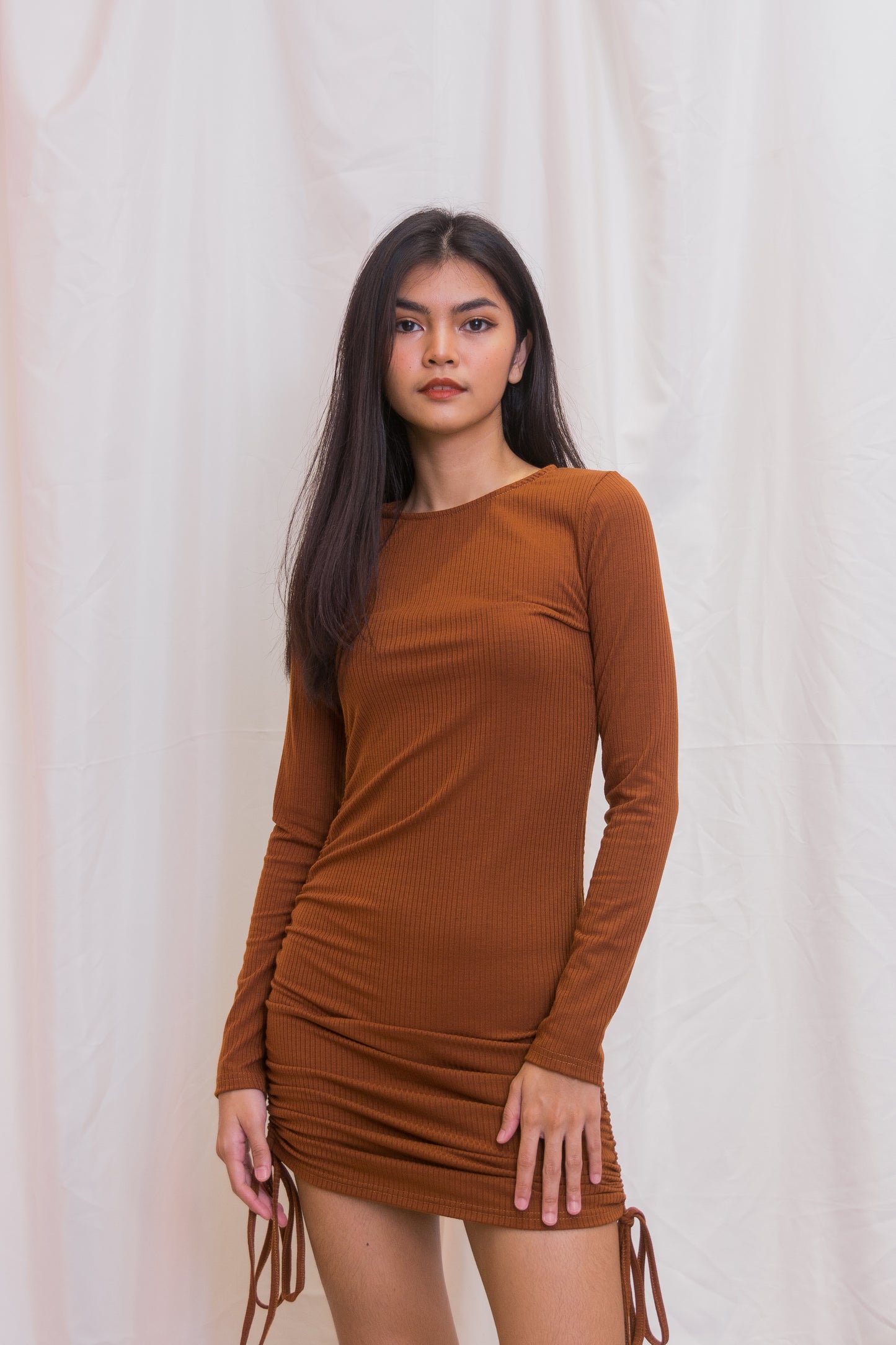 CALLIE Long Sleeve Ruched Bodycon Dress